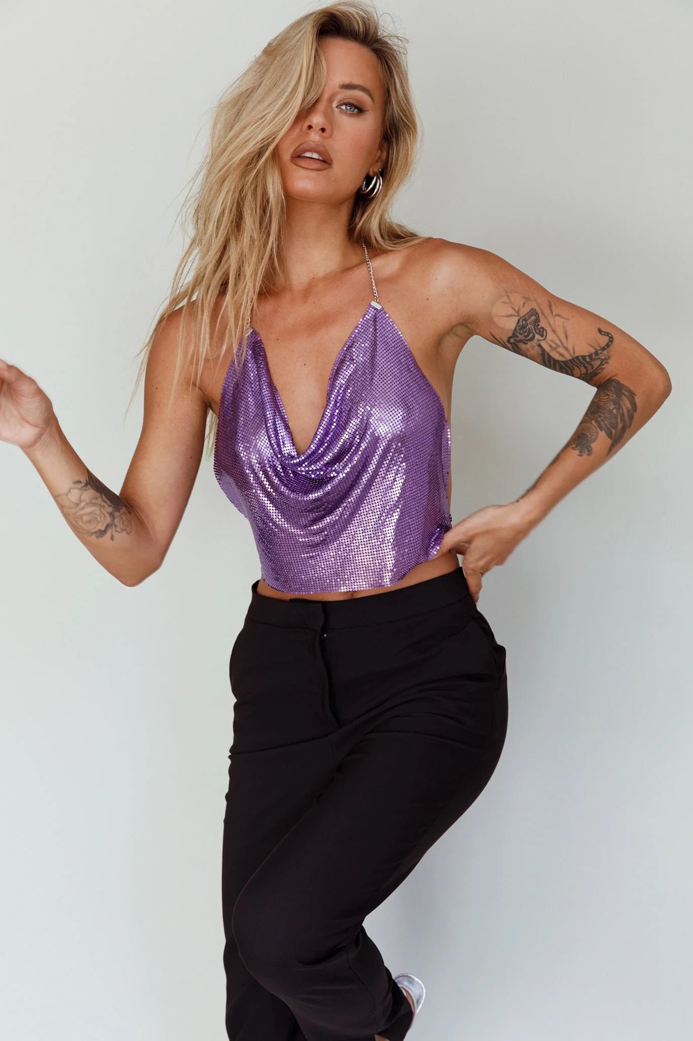 Moonshine Chain Mail Mesh Top Lavender - Image 6