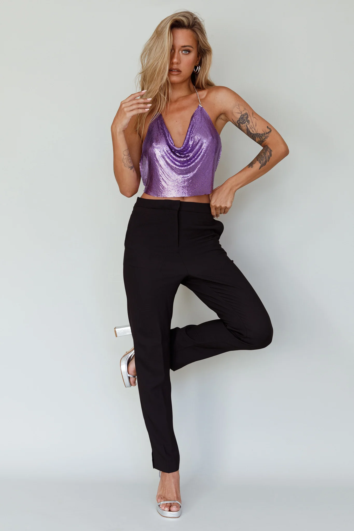 Moonshine Chain Mail Mesh Top Lavender - Image 7