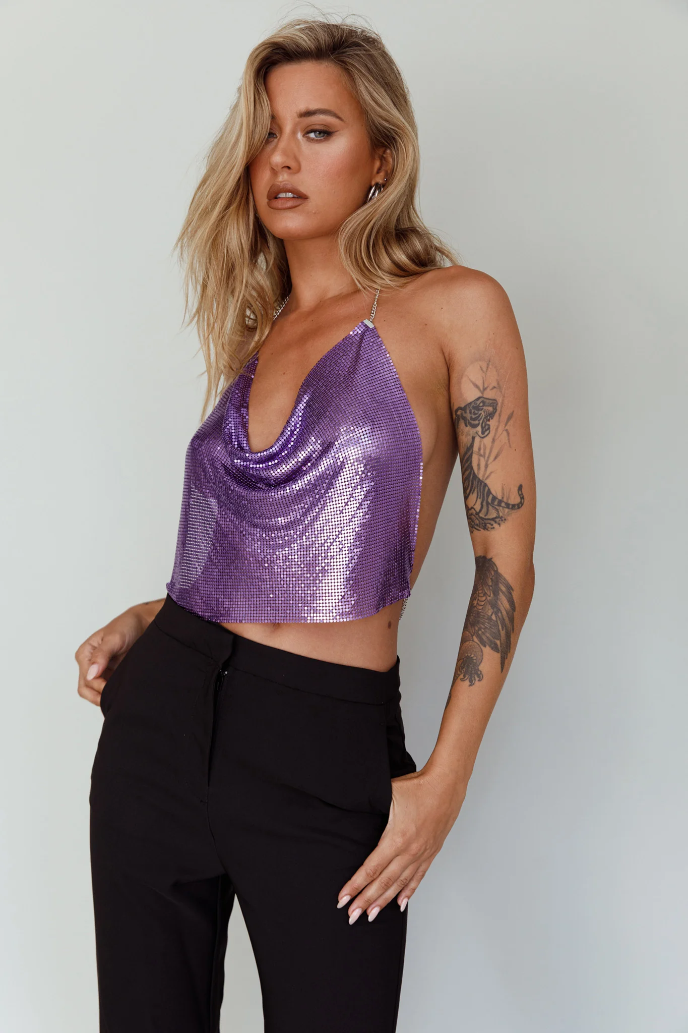 Moonshine Chain Mail Mesh Top Lavender - Image 8