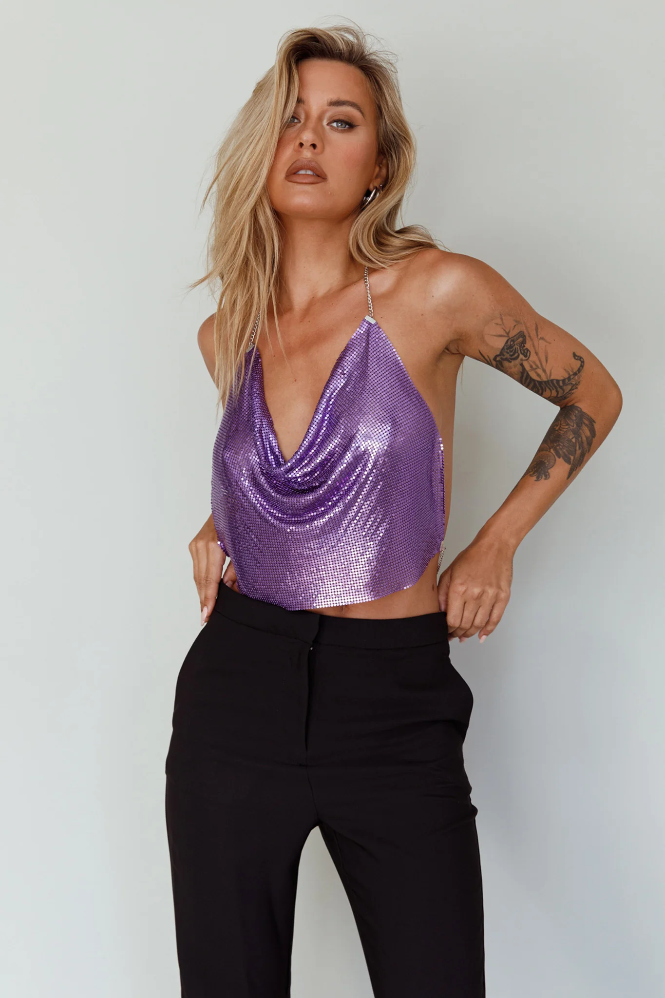Moonshine Chain Mail Mesh Top Lavender - Image 9