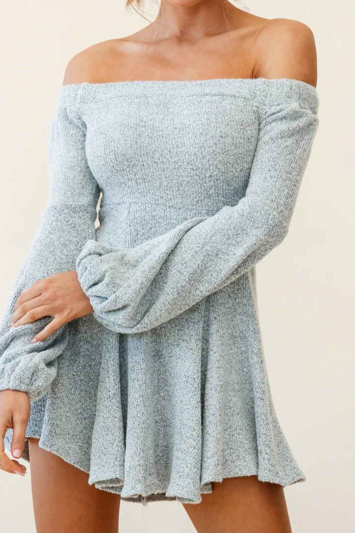 Morais Puff Sleeve Off Shoulder Fit and Flare Sweater Dress Grey - Image 7
