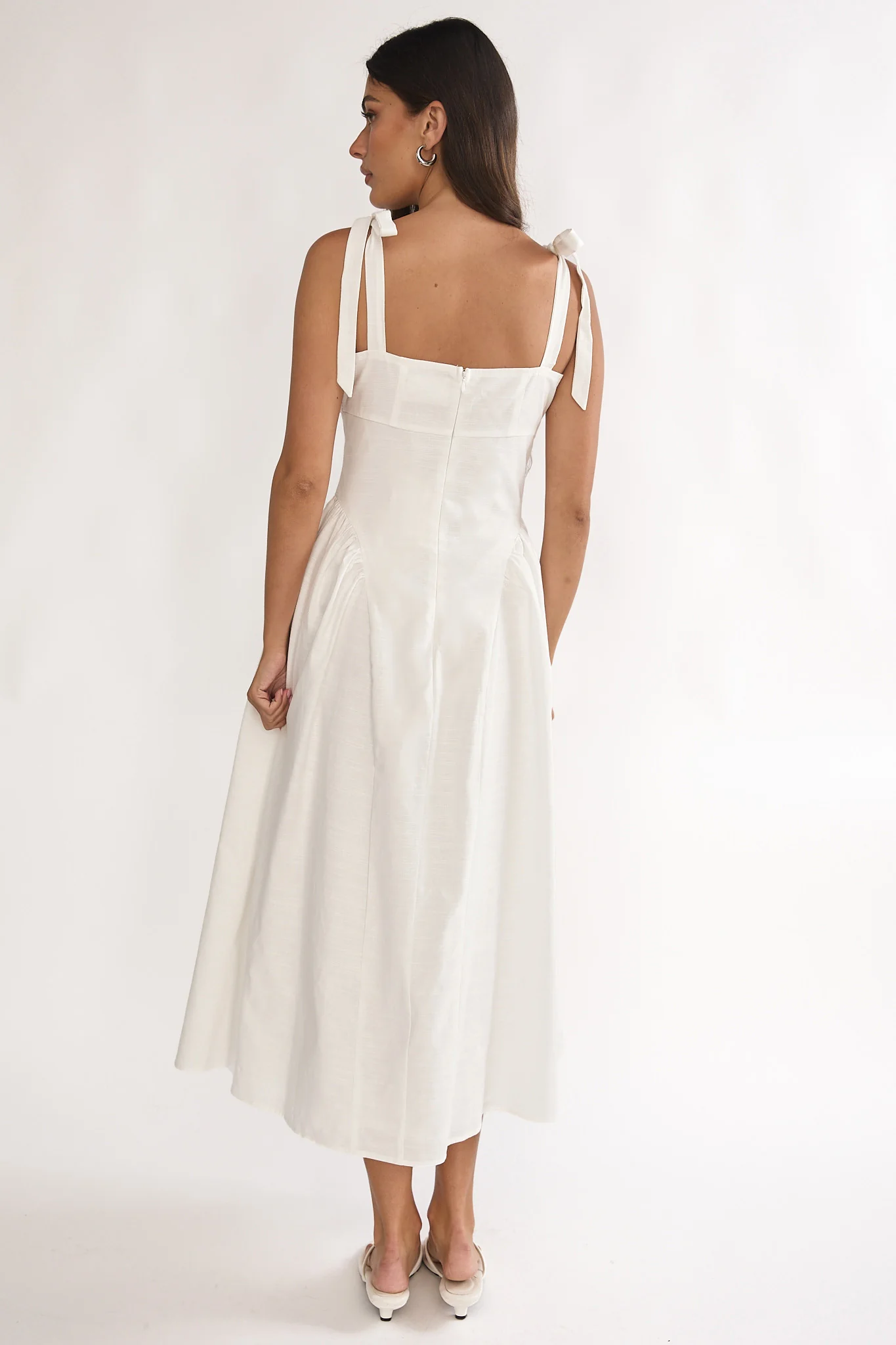 Morgana Tied Shoulder Applique Midi Dress Off White - Image 3