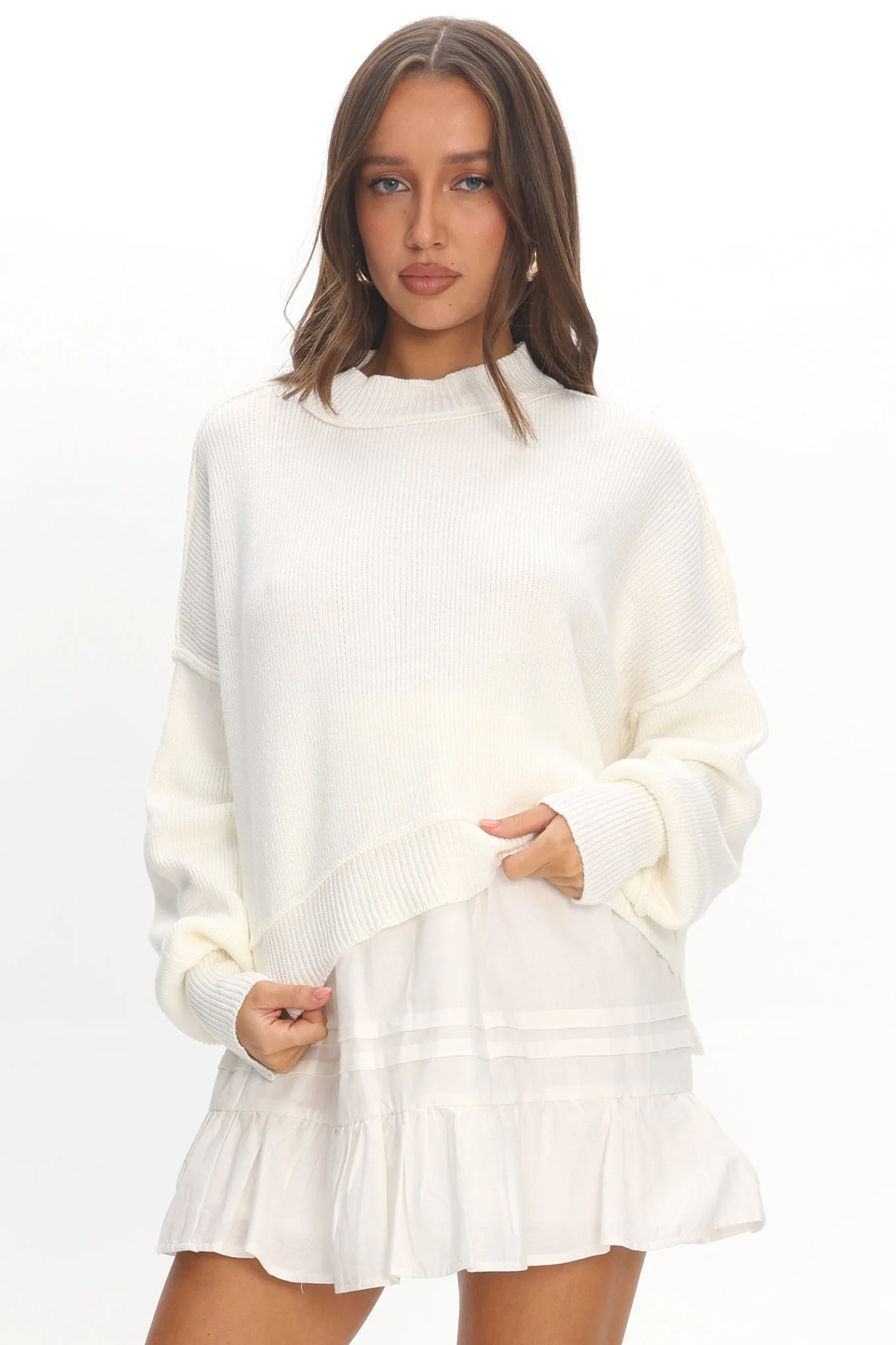 Morning Frost Crop Ribbed Knit Sweater White - Image 5