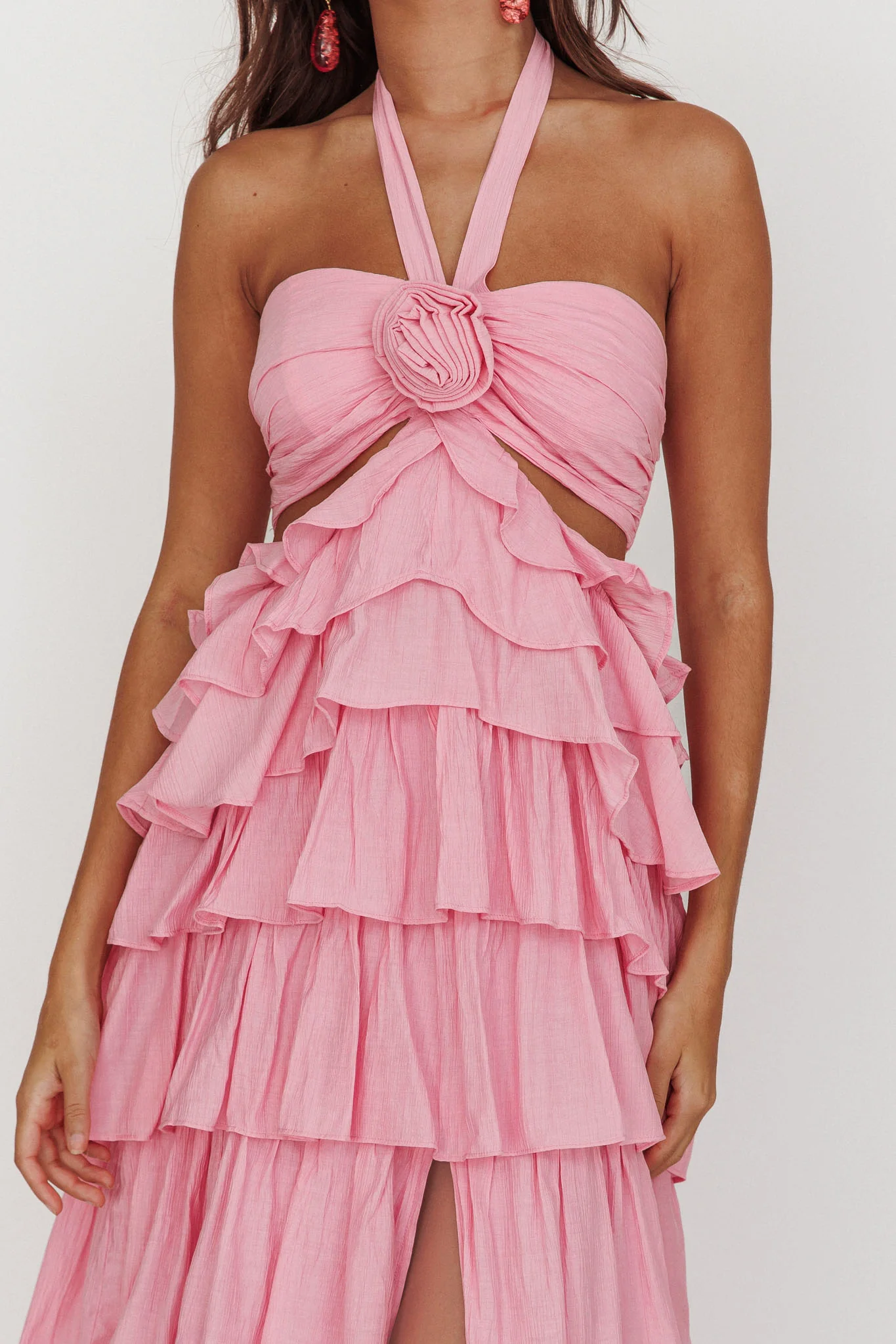 Morpheus Ruffle Halterneck Maxi Dress Pink - Image 4