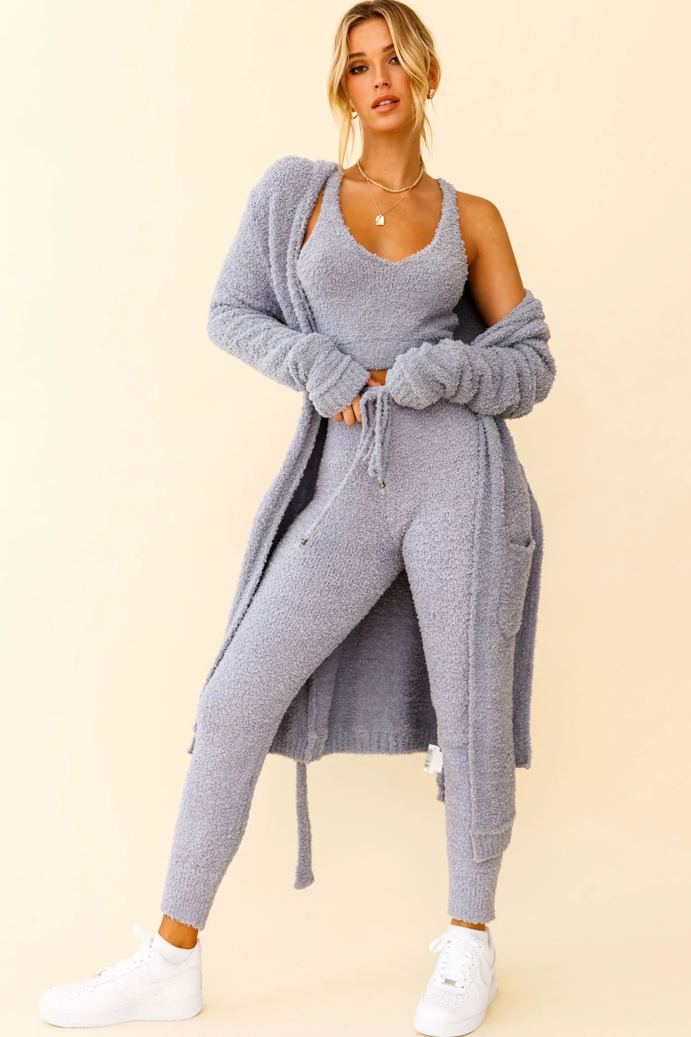 My Girl Fuzzy Knit Thick Strap Crop Top Steel Blue - Image 3