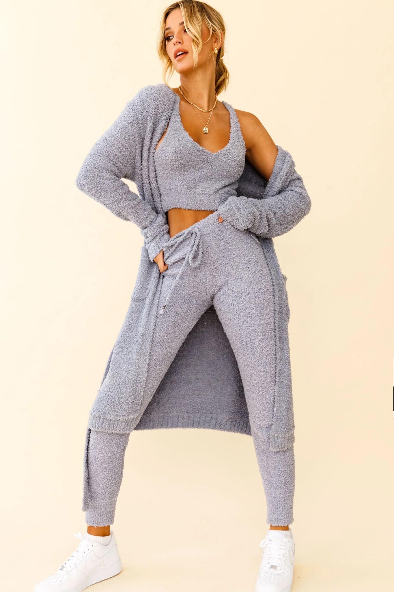 My Girl Fuzzy Knit Thick Strap Crop Top Steel Blue - Image 7