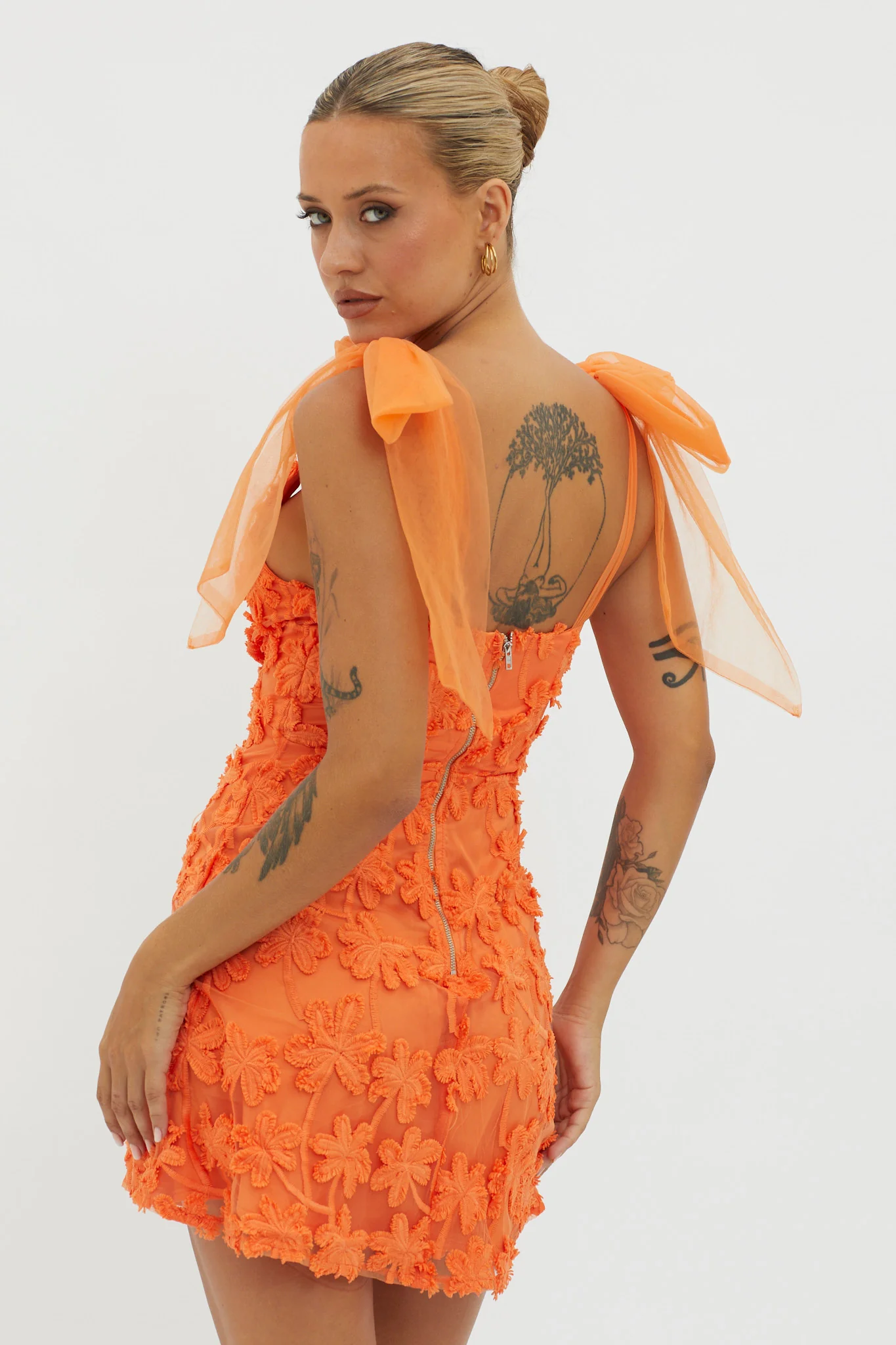 Mykonos Morning Tied Shoulder Embellished Mini Dress Orange - Image 3
