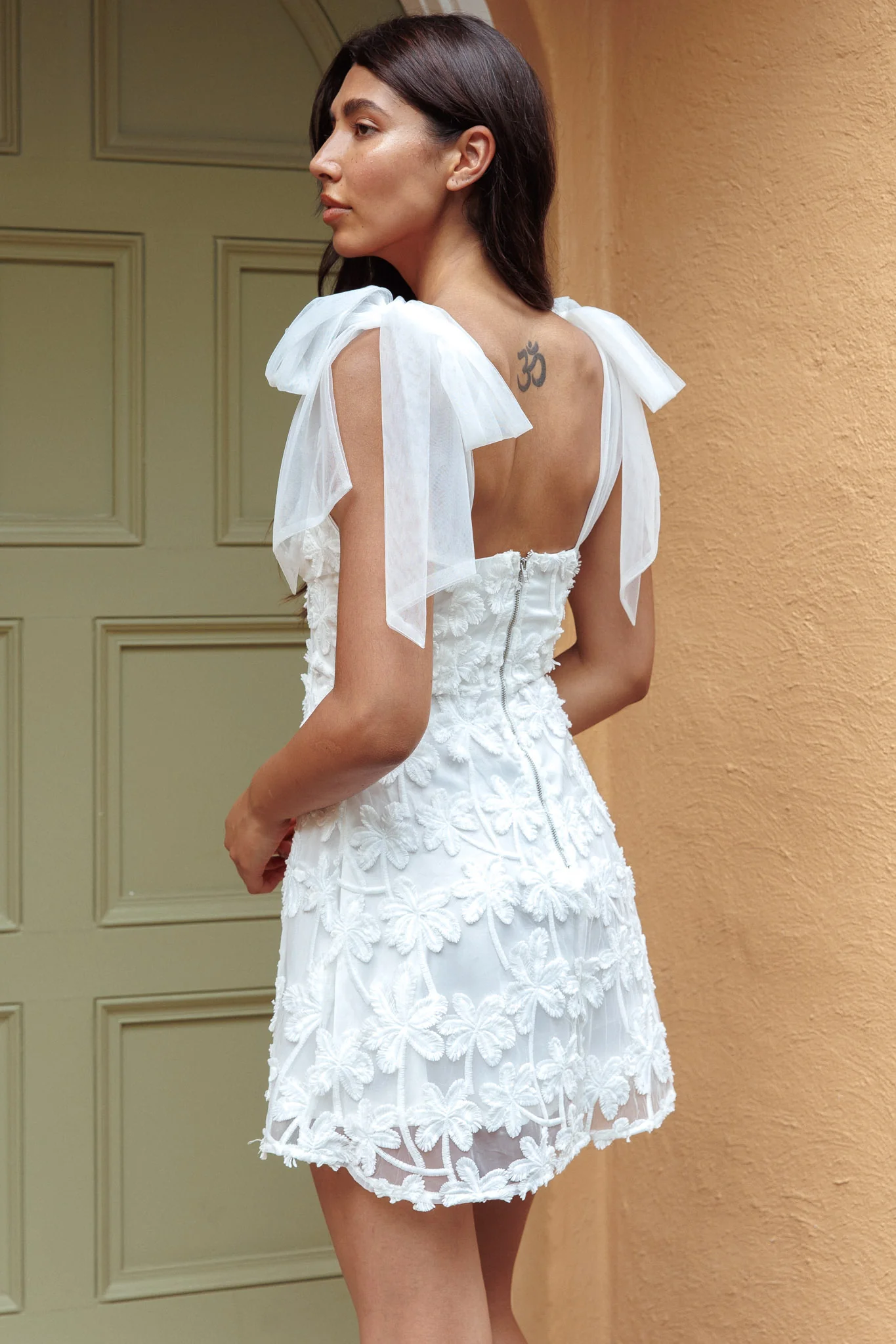 Mykonos Morning Tied Shoulder Embellished Mini Dress White - Image 2
