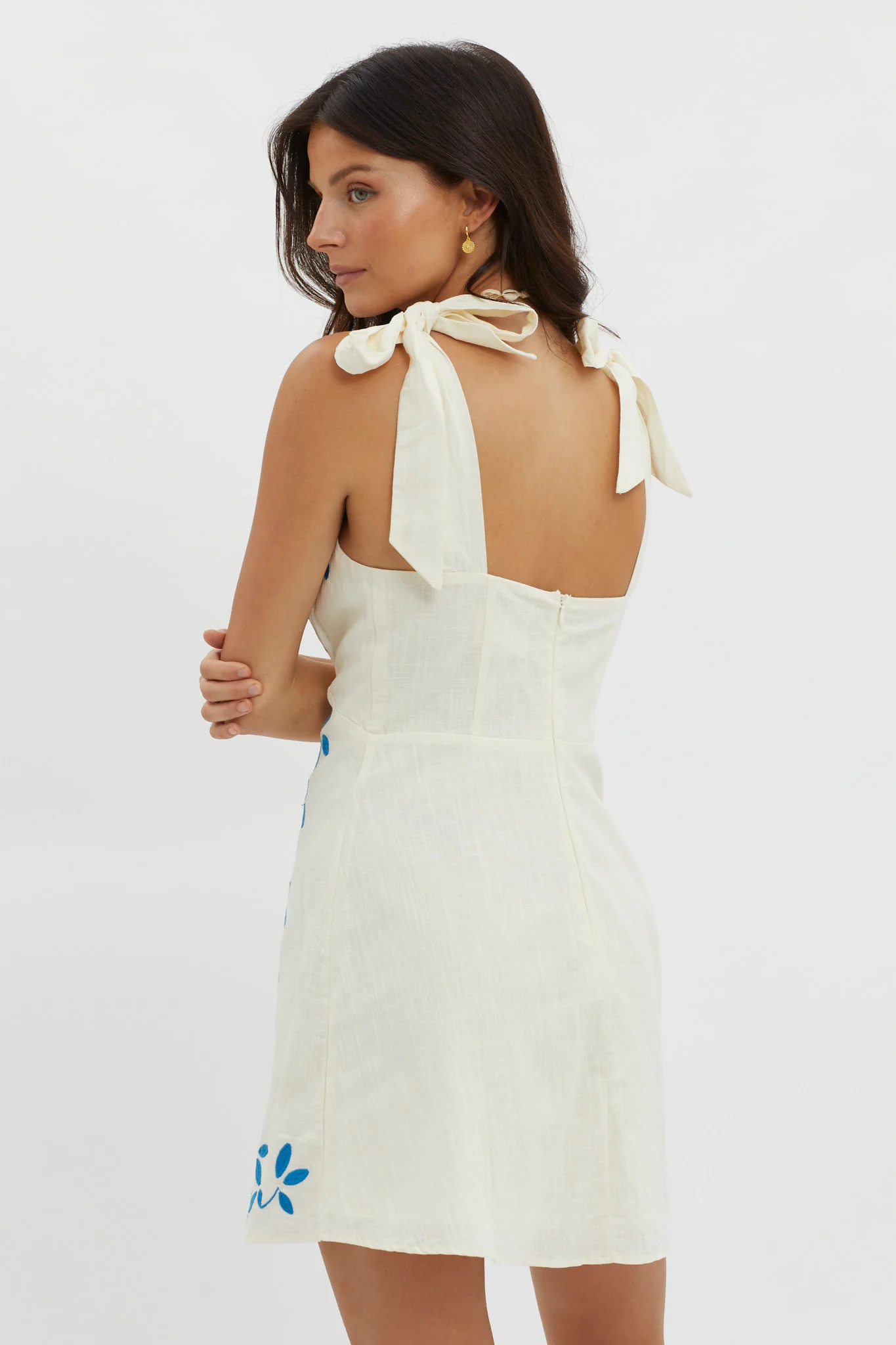 Mykonos Morning Tied Shoulder Mini Dress Beige - Image 2