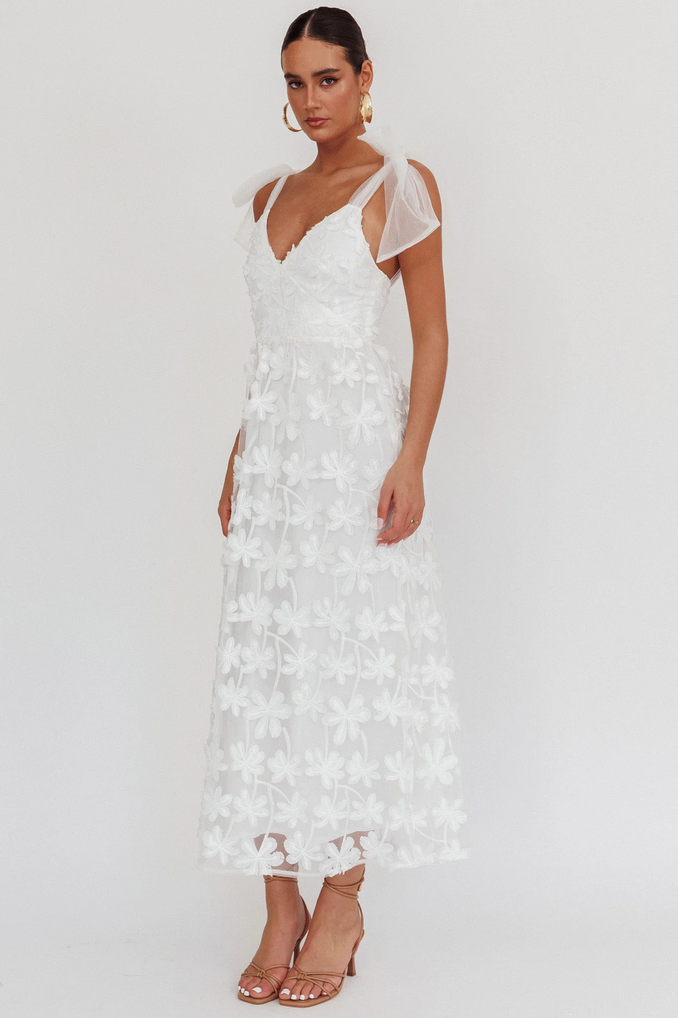 Mykonos Morning Tied Shoulder Tree Maxi Dress White - Image 4
