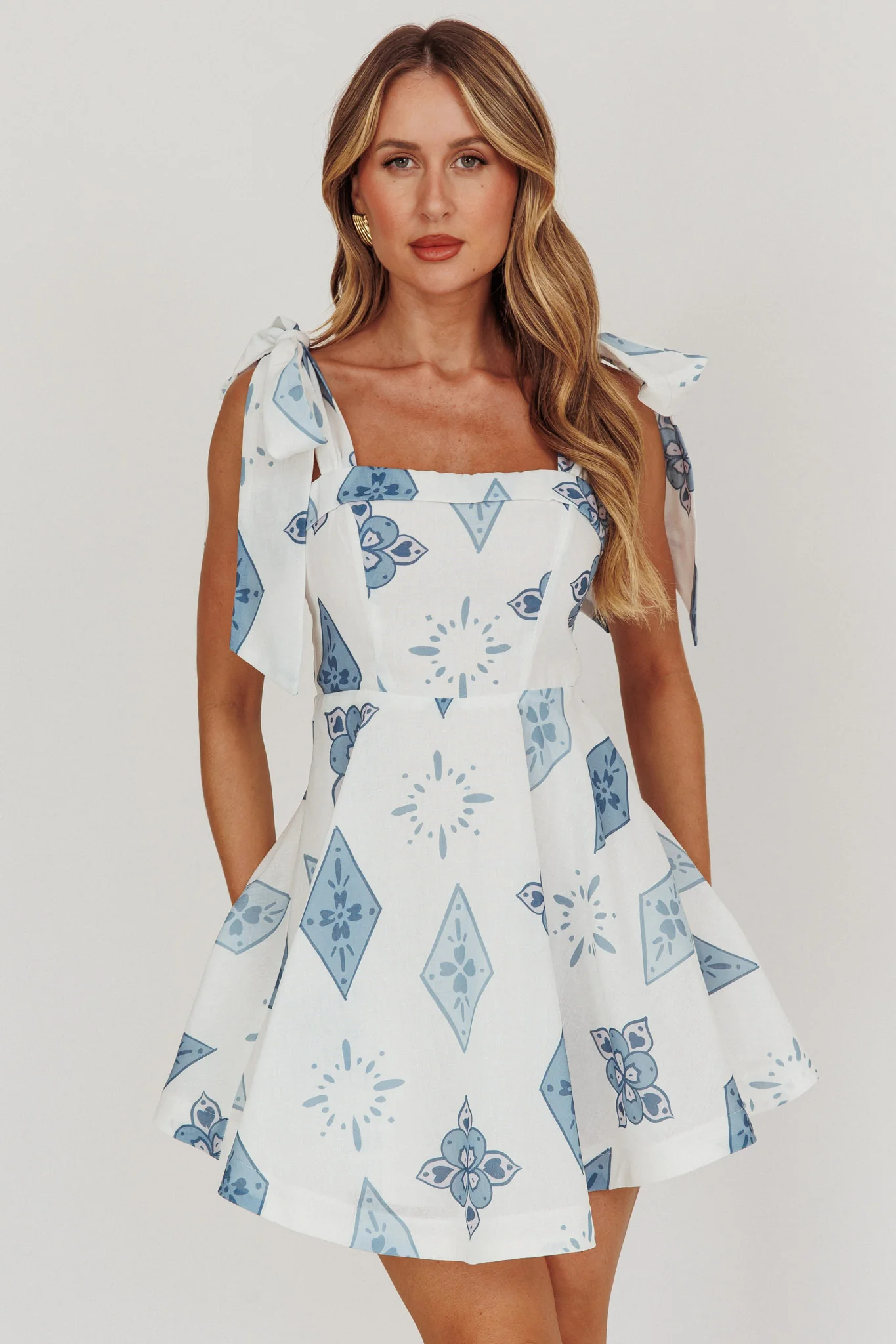 Jeanie Tied Shoulder Mini Dress Blue - Image 5