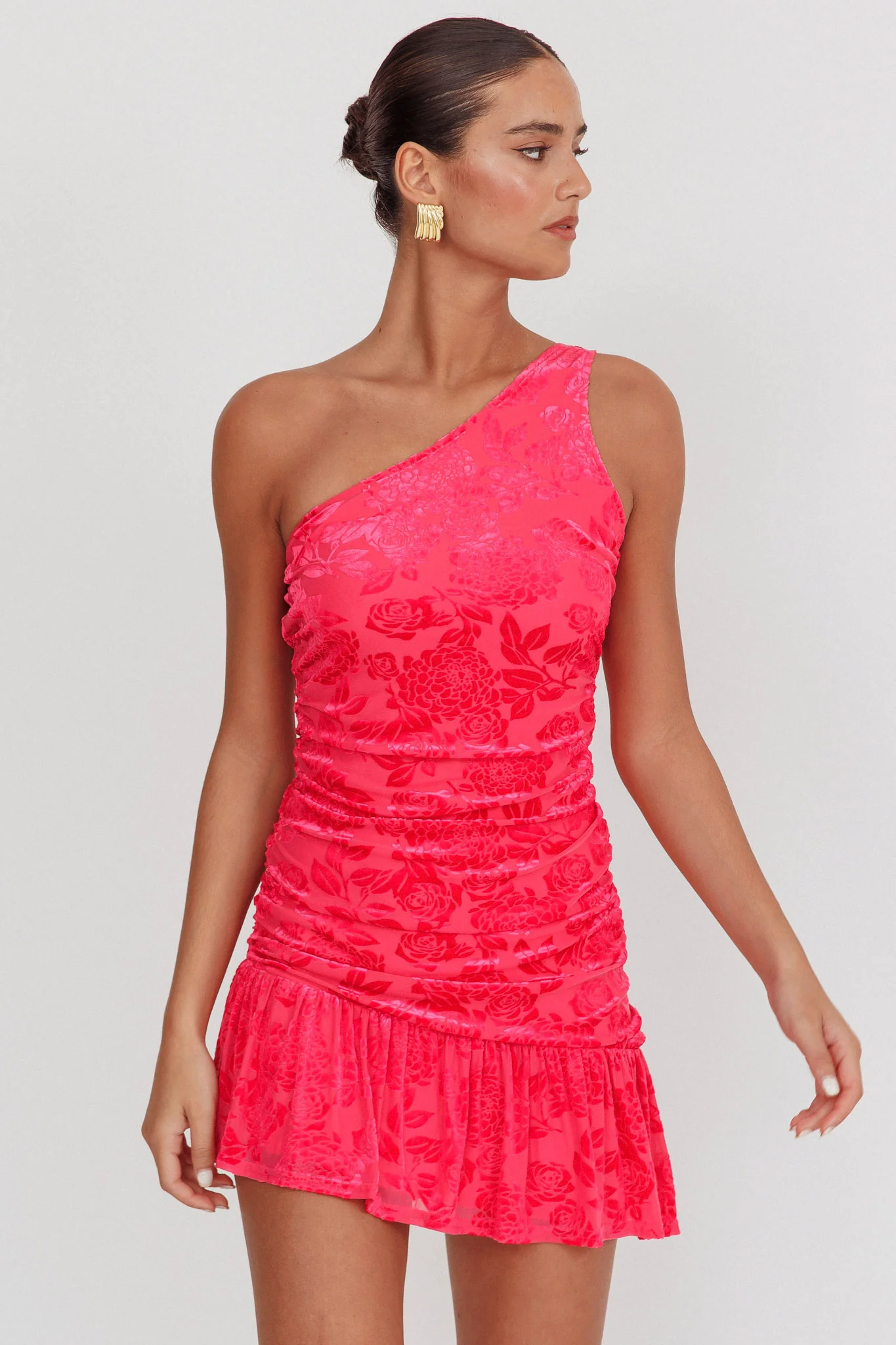 Mystery Of Love One Shoulder Mini Dress Fuchsia - Image 6