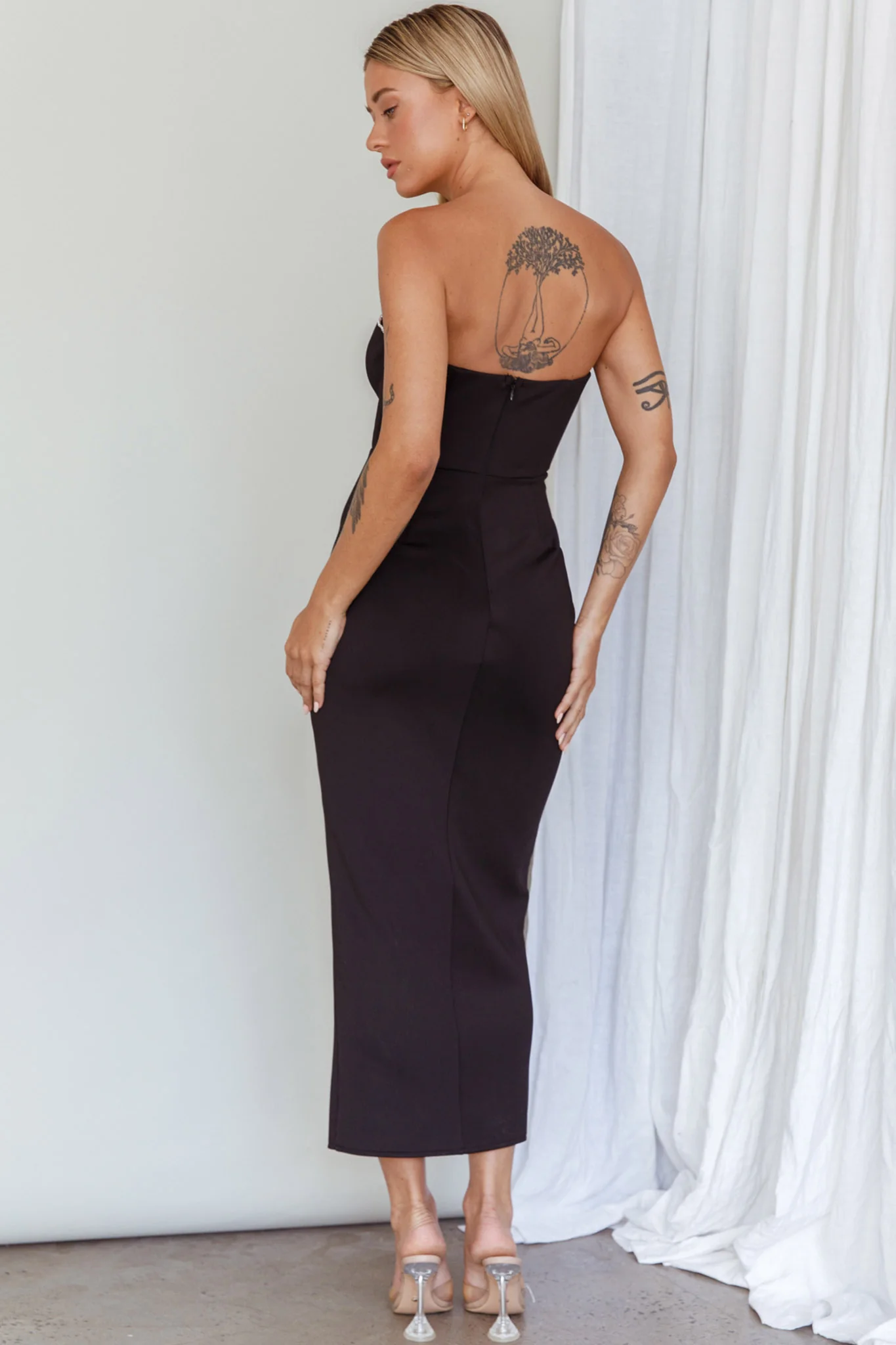 Mystic Diamante Neckline Midi Dress Black - Image 2