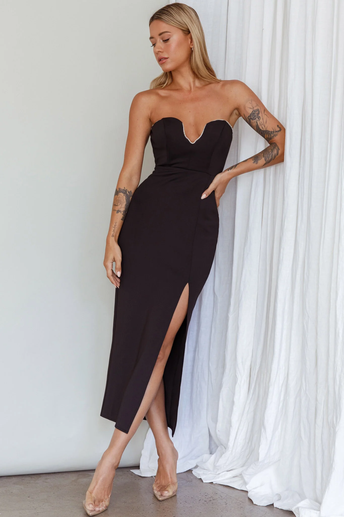 Mystic Diamante Neckline Midi Dress Black - Image 6