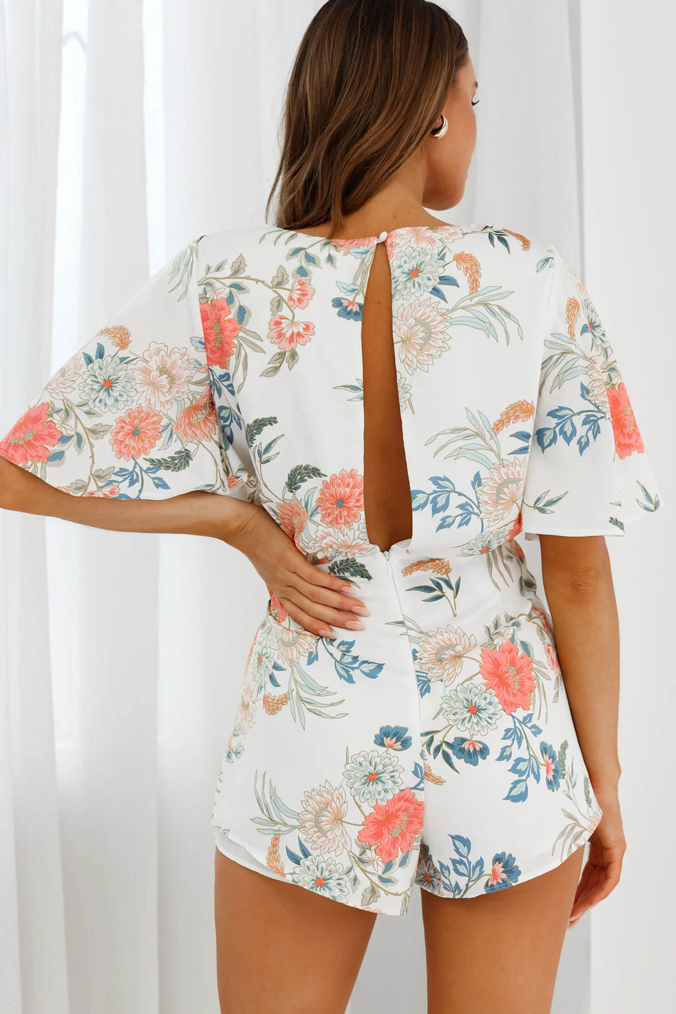 Nadi V-Neckline Wrap Romper Floral Print White - Image 2