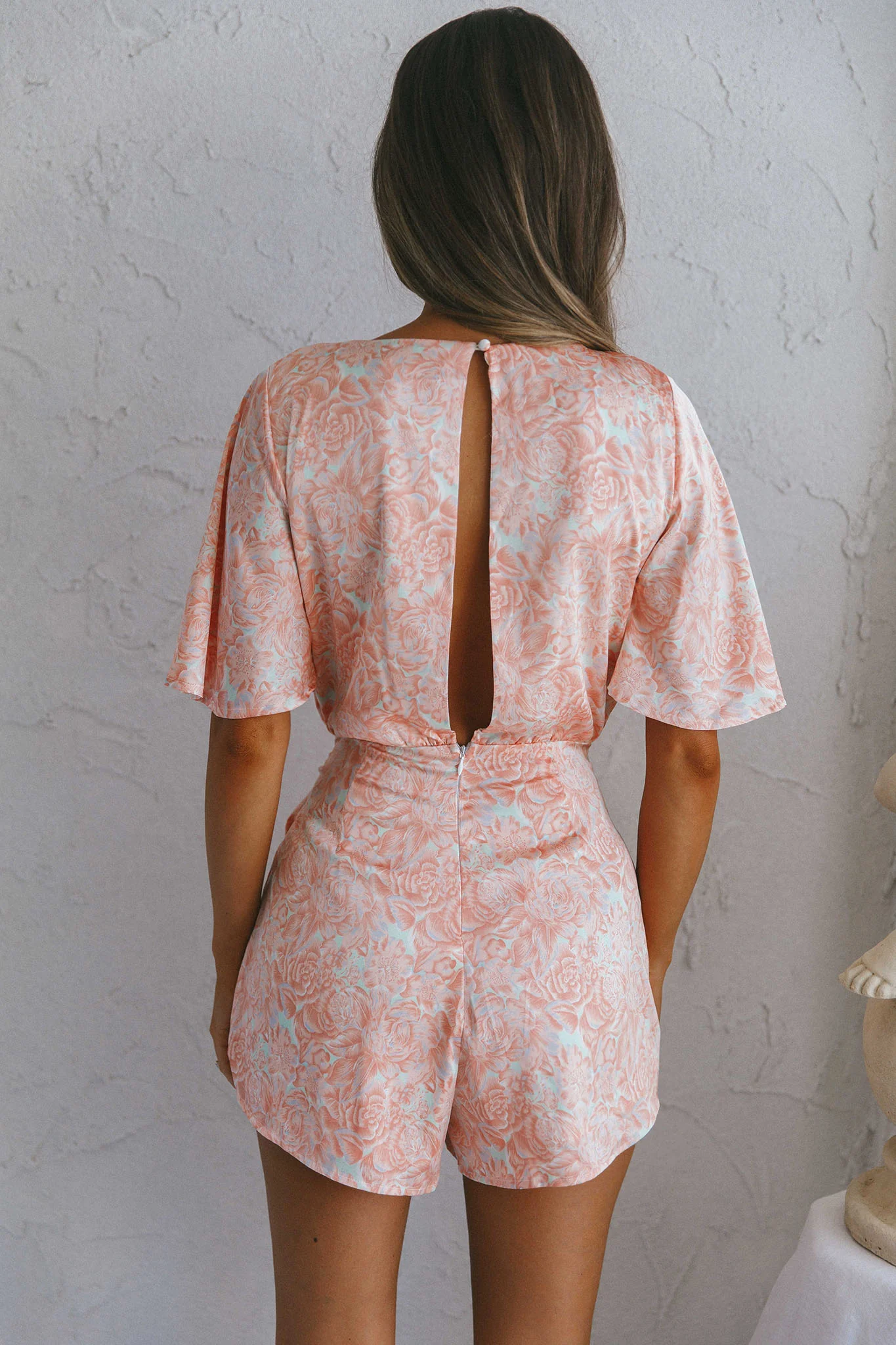 Nadi V-Neckline Wrap Romper Flower Paint Print Pink - Image 2