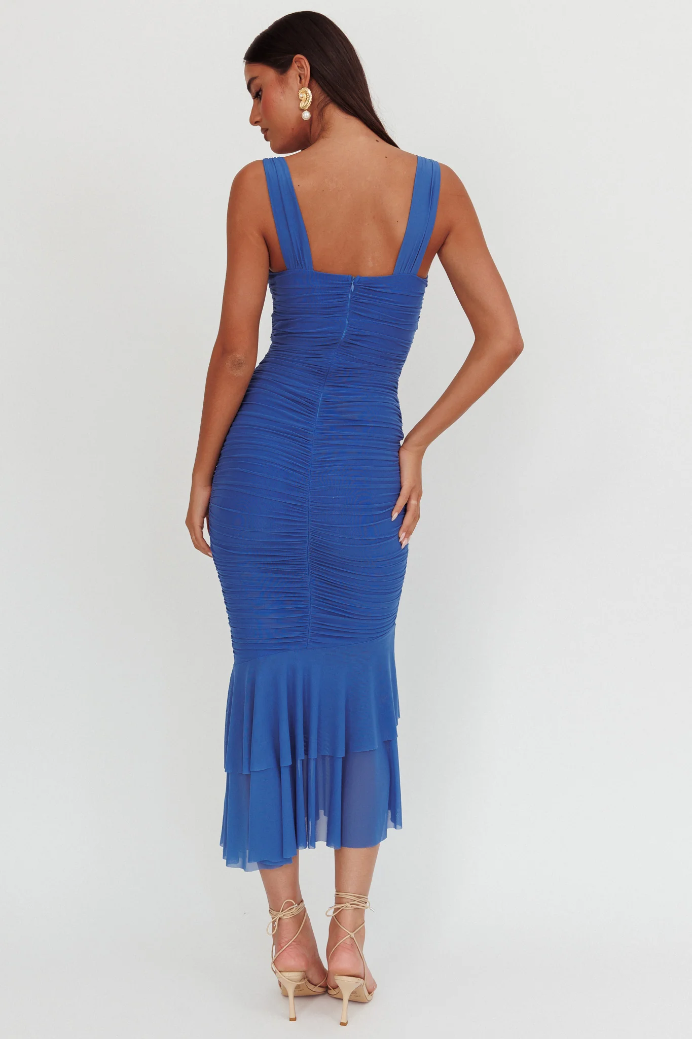 Nadia Ruched Fishtail Maxi Dress Blue - Image 2