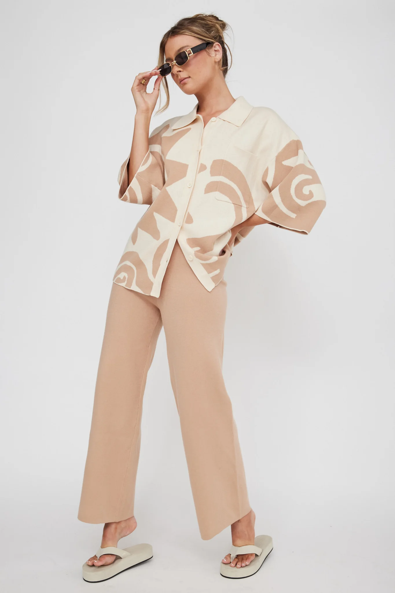 Nalani Button Up Knit Shirt Sand Wood - Image 3