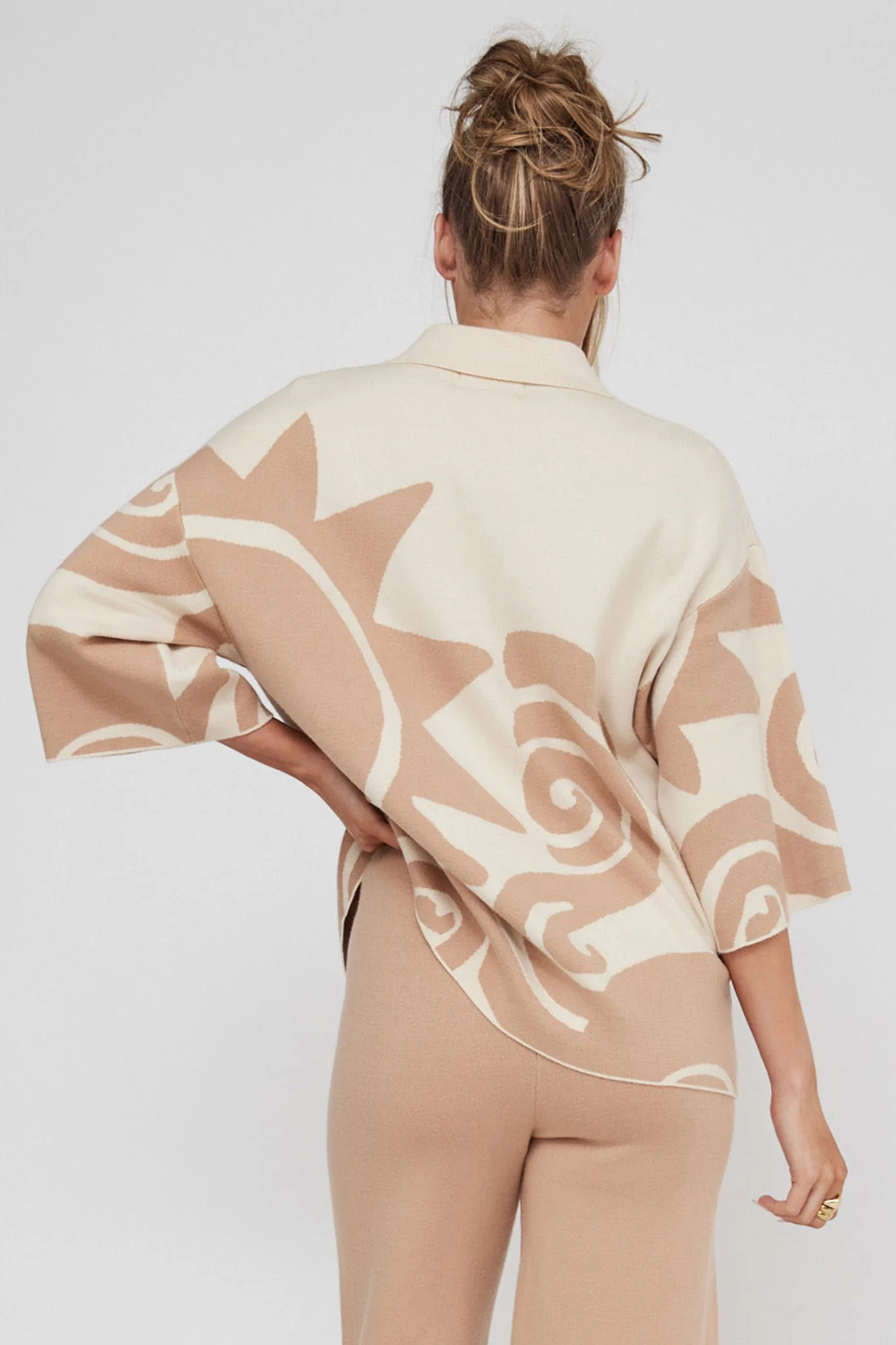 Nalani Button Up Knit Shirt Sand Wood - Image 4