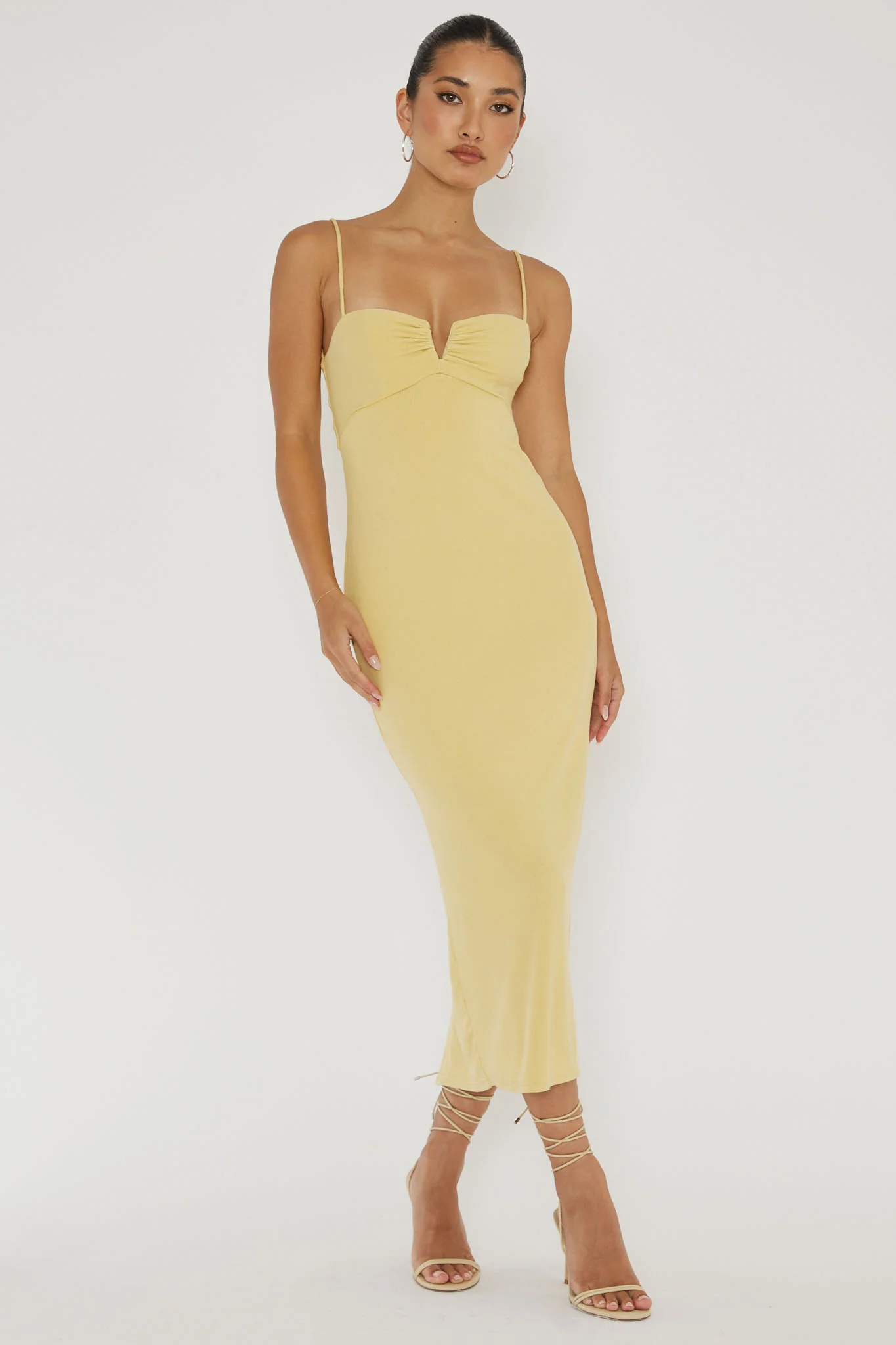 Namrata Twist Back Ribbed Midi Dress Lemon - Image 3