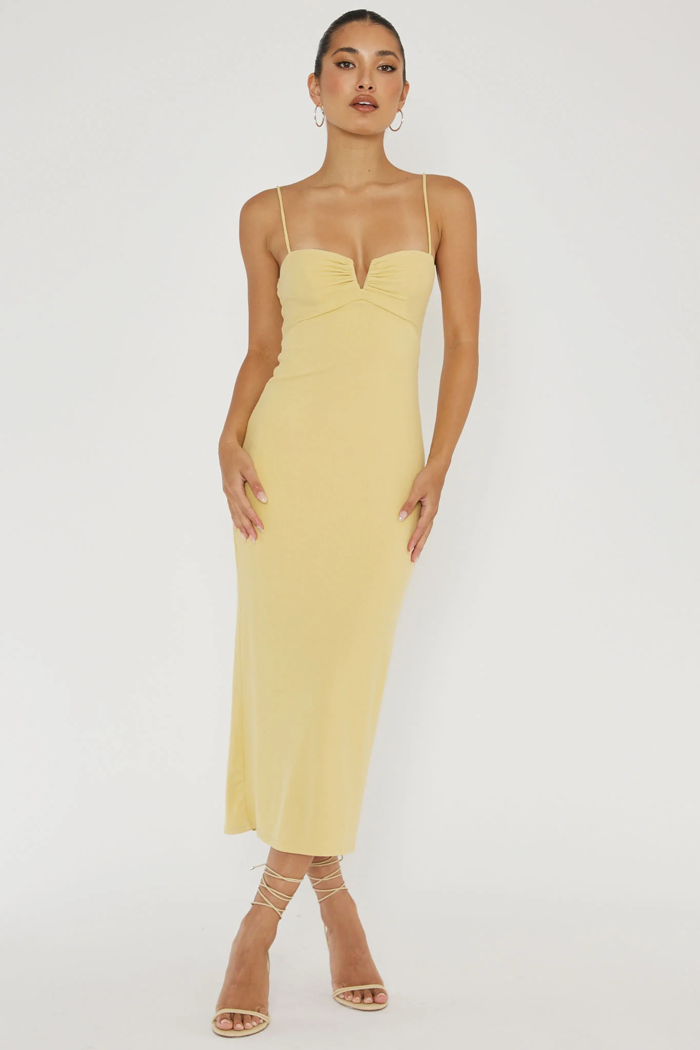 Namrata Twist Back Ribbed Midi Dress Lemon - Image 5