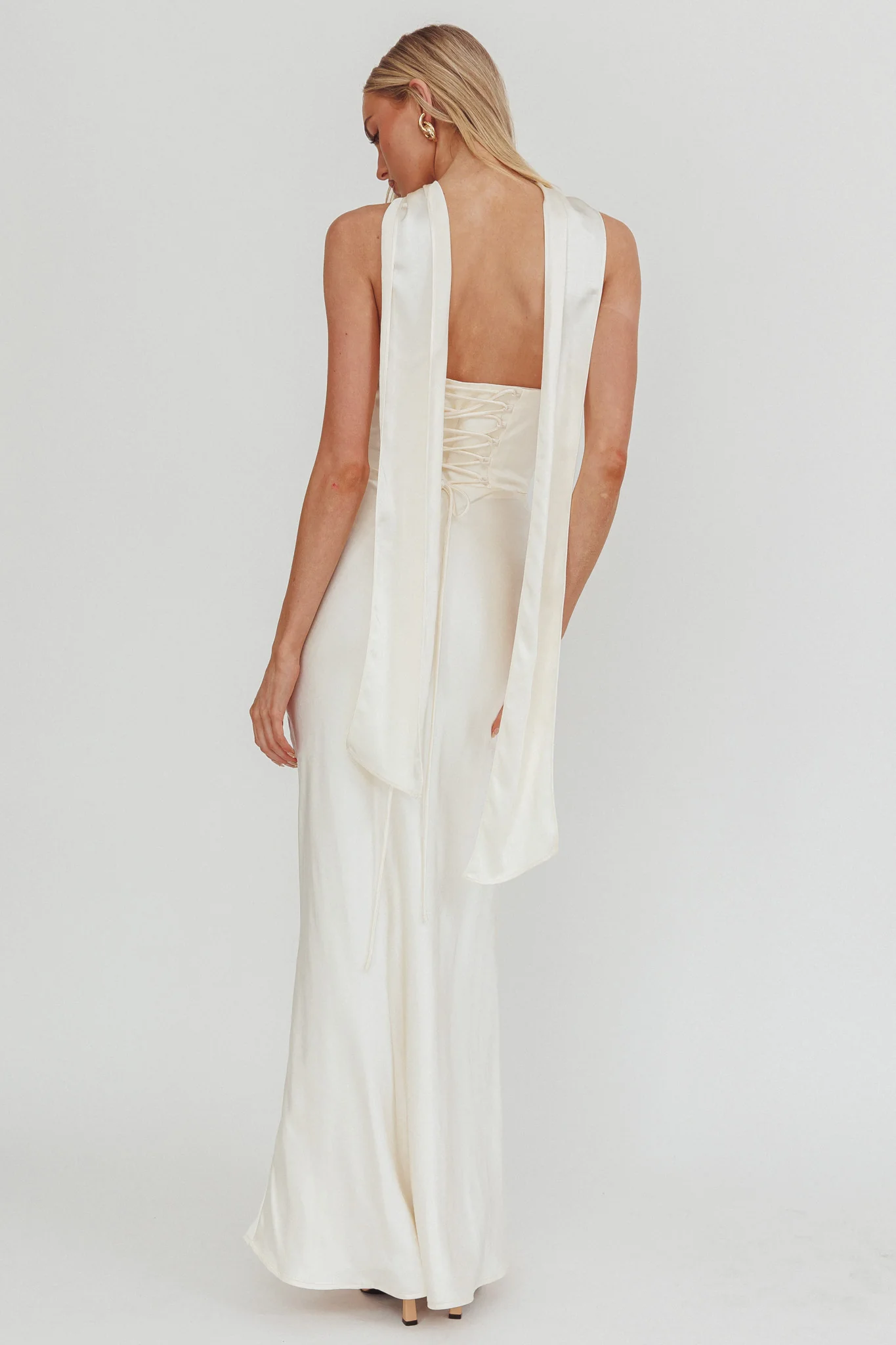 Navi Strapless Laced Back Maxi Dress Oyster - Image 3