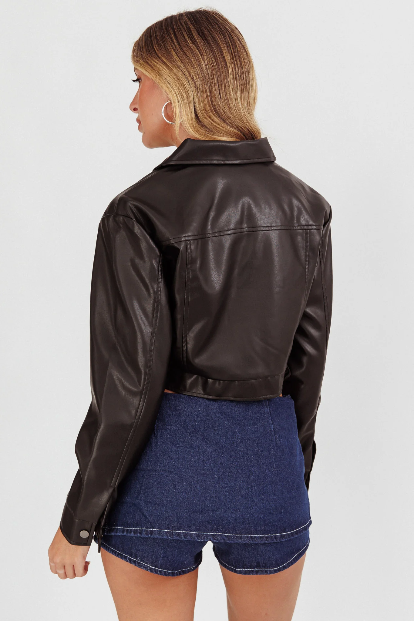 Navigator Snap Button Faux Leather Jacket Black - Image 2