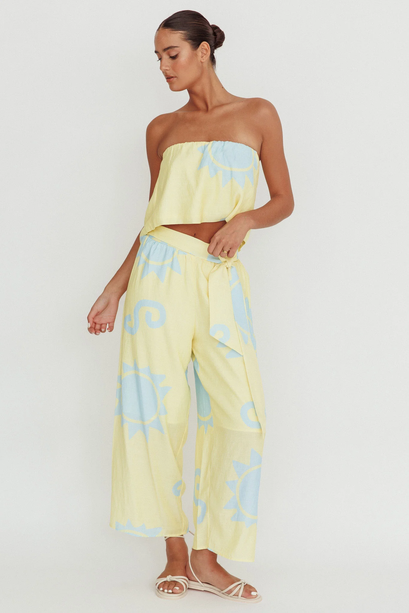 Nectar Sun Print Wide Leg Pants Yellow - Image 4