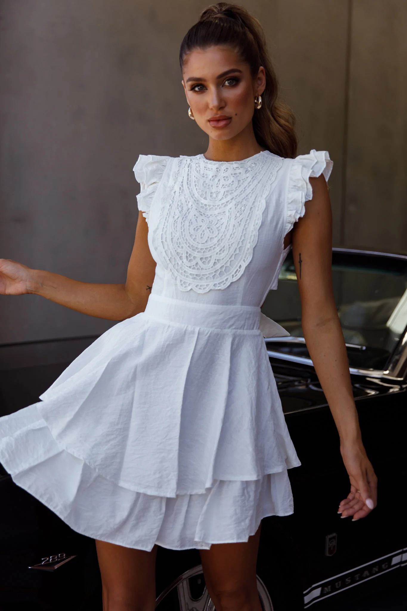 Nellie Lace Bust High Neck Dress White - Image 7