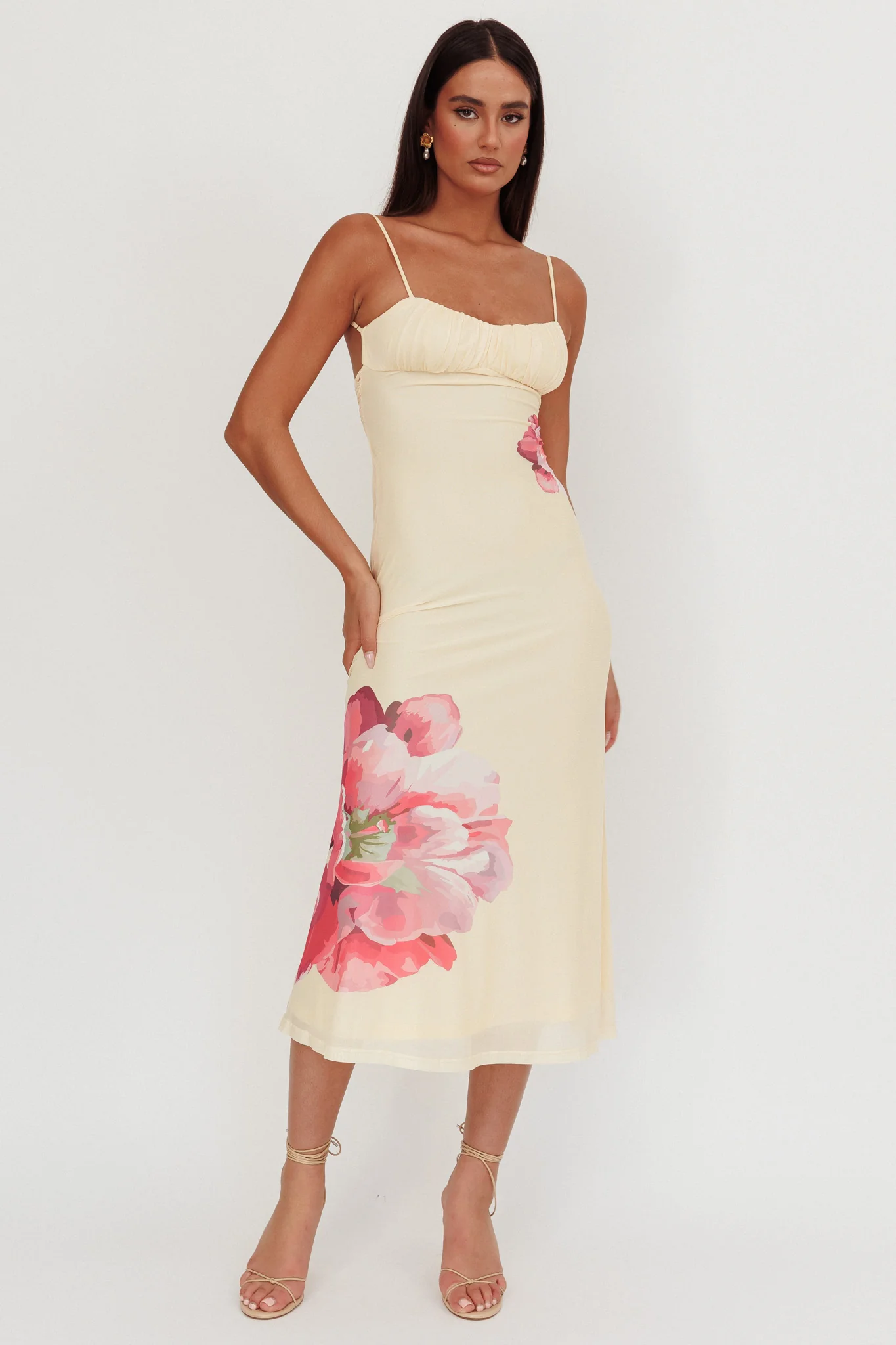 Nerida Gathered Bust Maxi Dress Flowers Yellow - Image 4