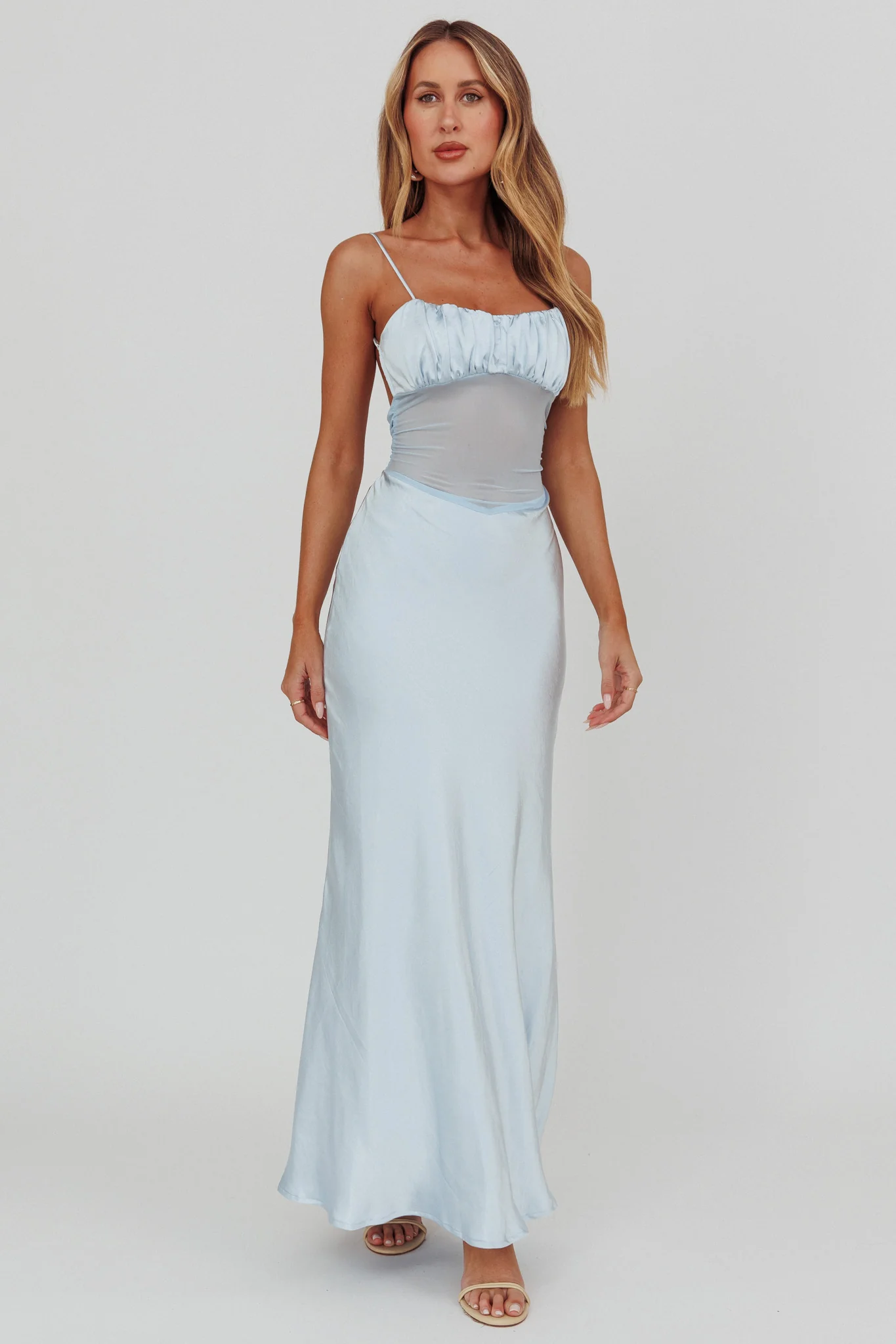 Nerida Sheer Waist Back Twist Maxi Dress Blue - Image 2