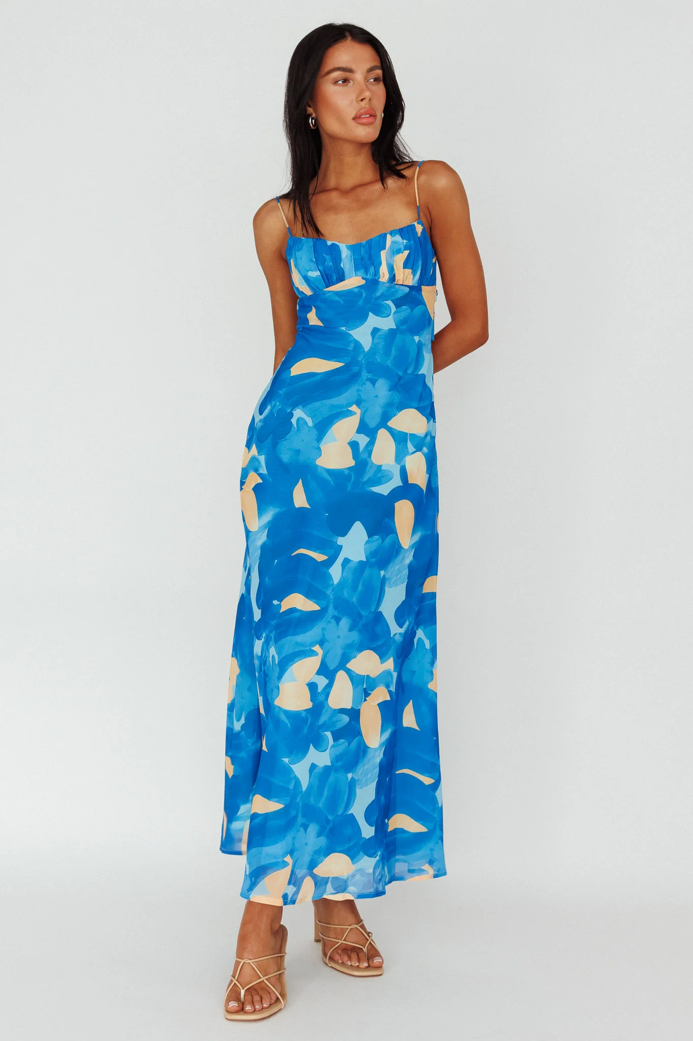 Nerida Twist Back Maxi Dress Print Blue - Image 5