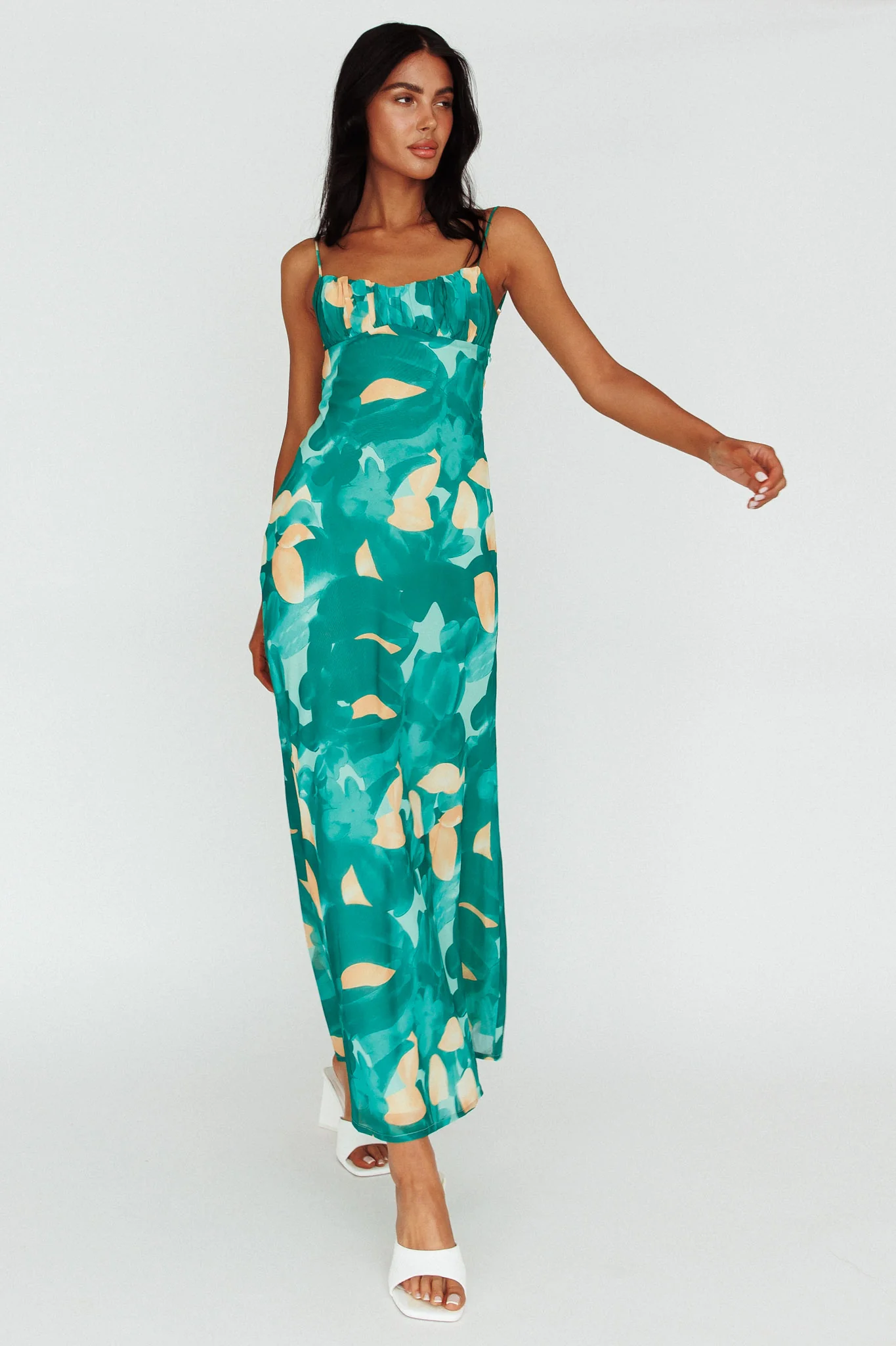 Nerida Twist Back Maxi Dress Print Green - Image 2