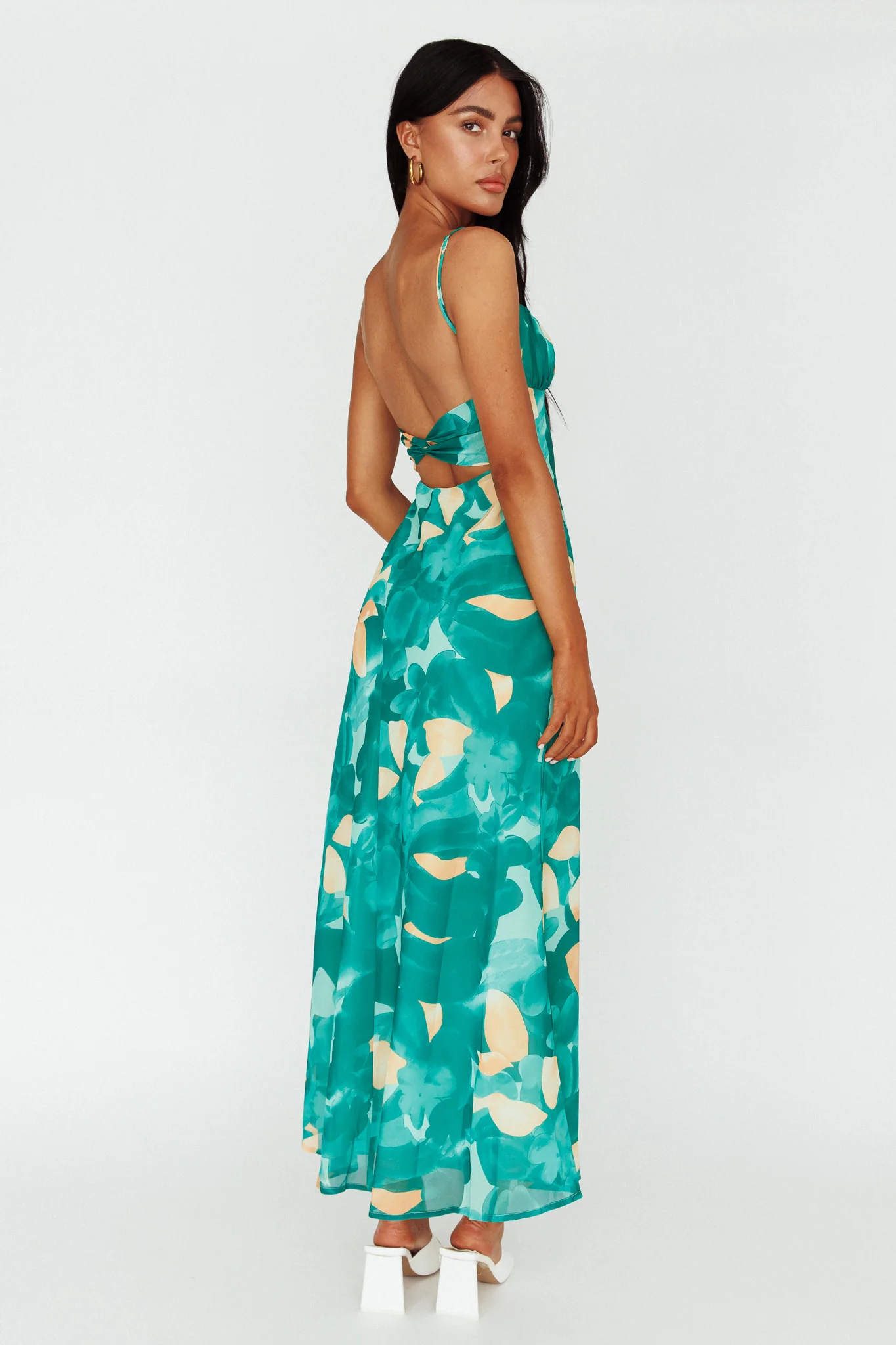 Nerida Twist Back Maxi Dress Print Green - Image 3