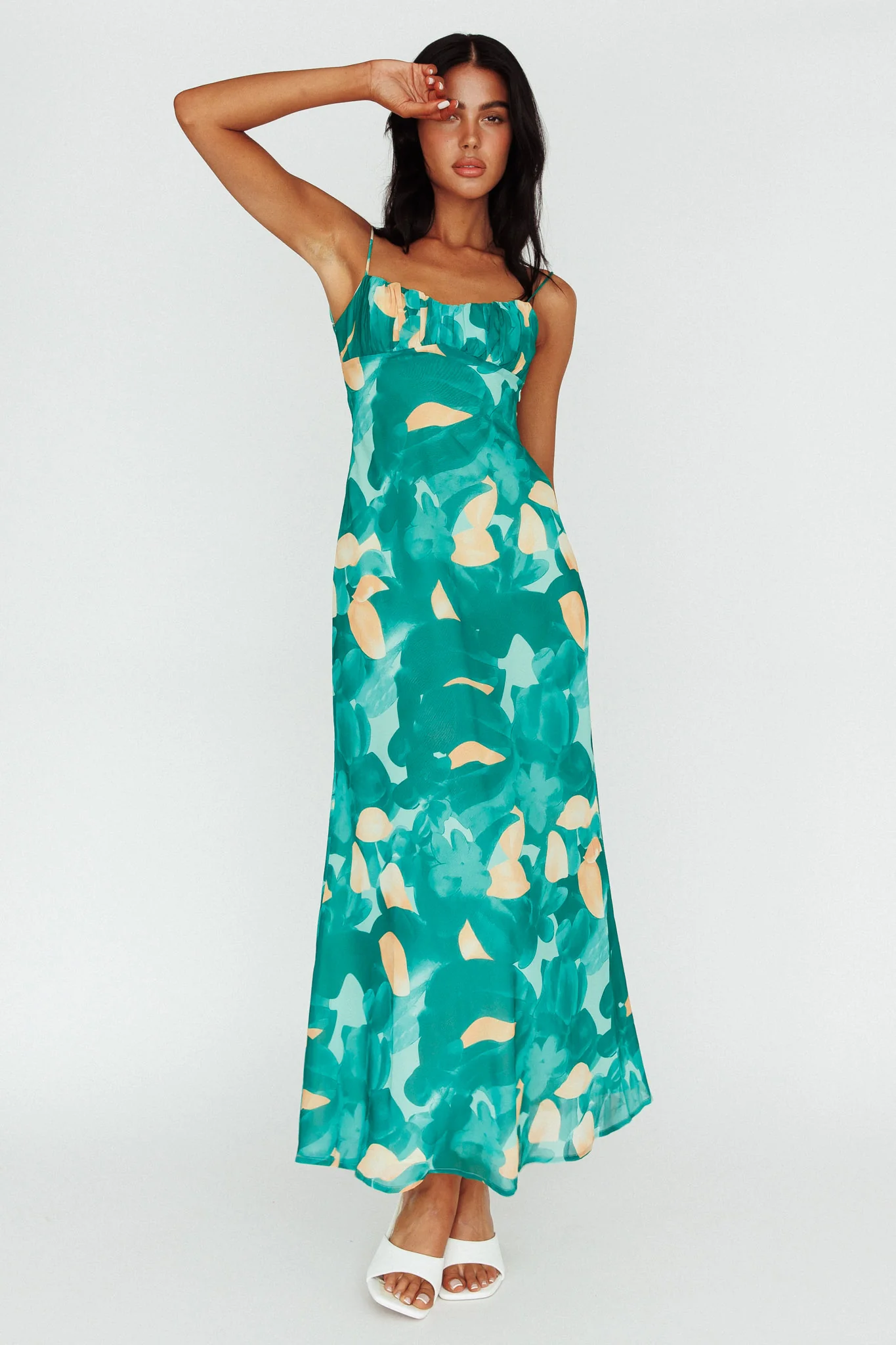 Nerida Twist Back Maxi Dress Print Green - Image 5
