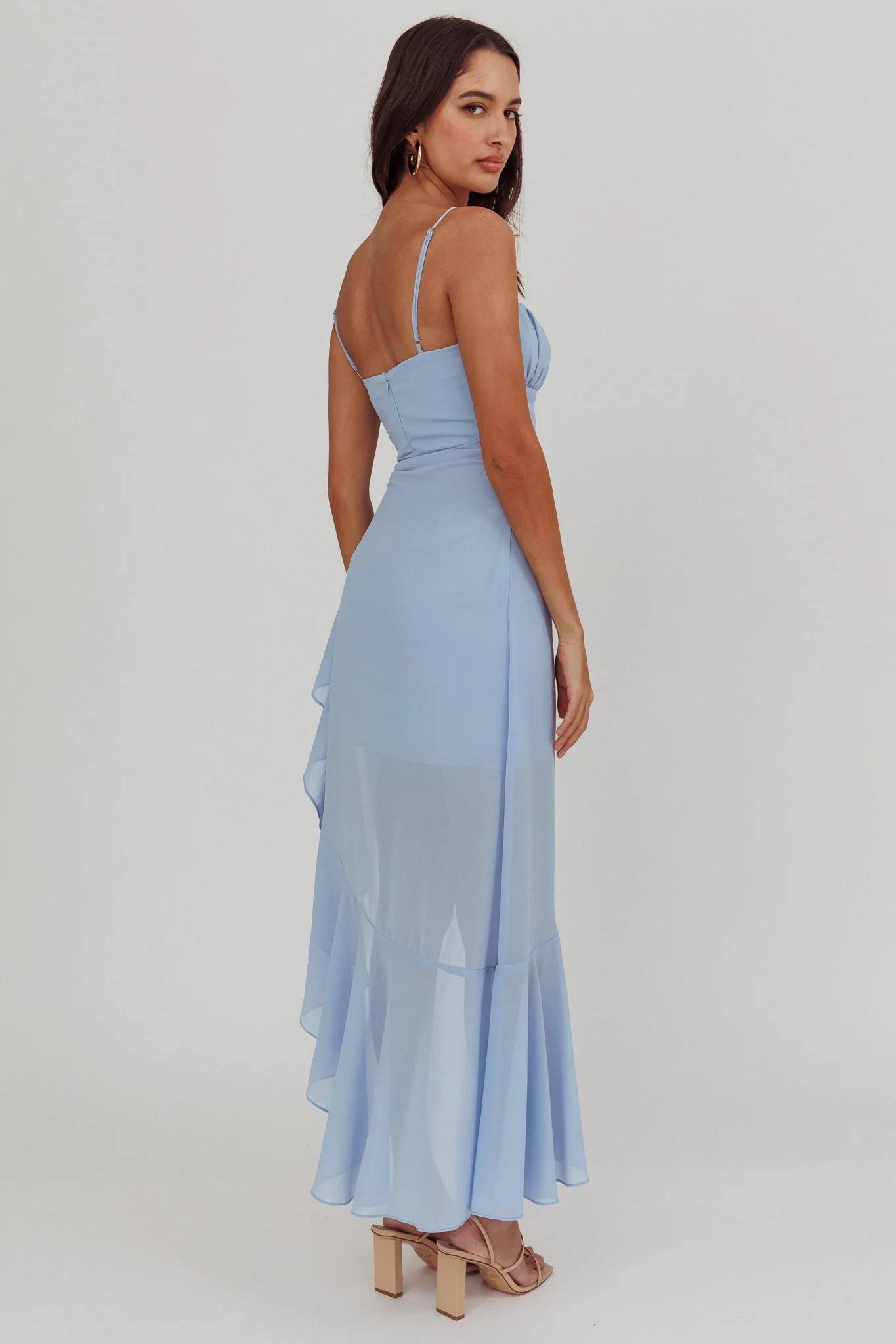 Nerida Waist Tie Asymmetric Dress Steel Blue - Image 2