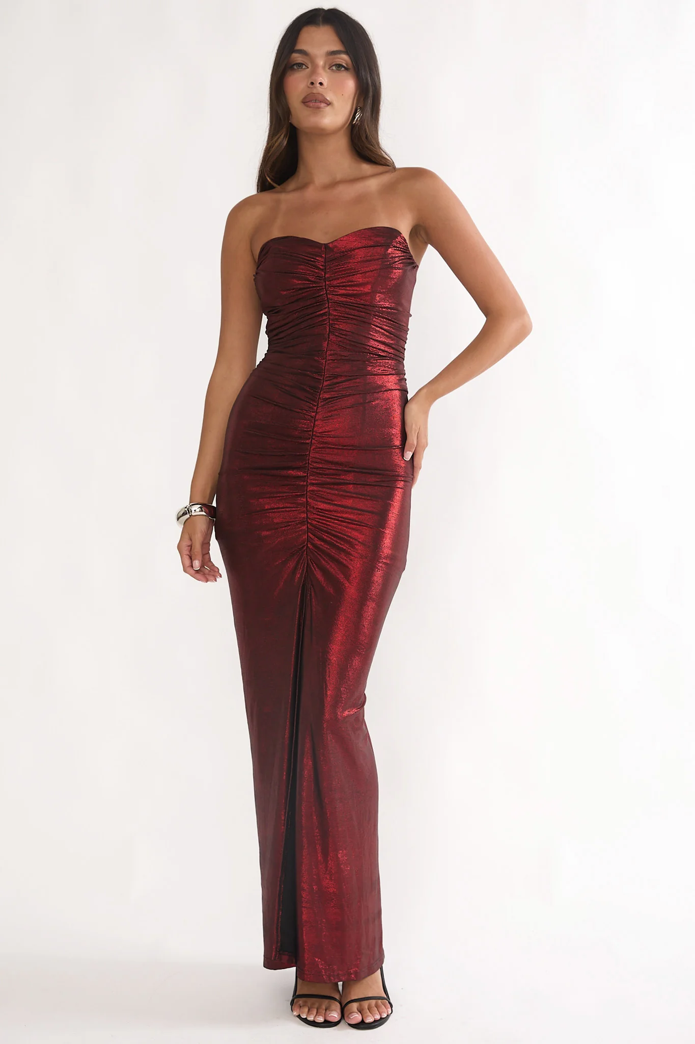 Nerina Strapless Ruched Maxi Dress Red - Image 5