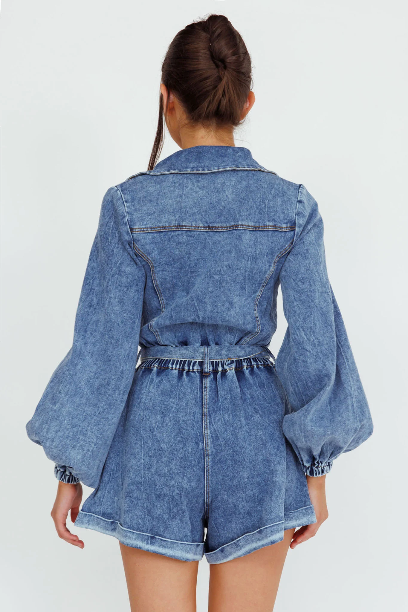 New Day Long Sleeve Button-Up Romper Denim - Image 2