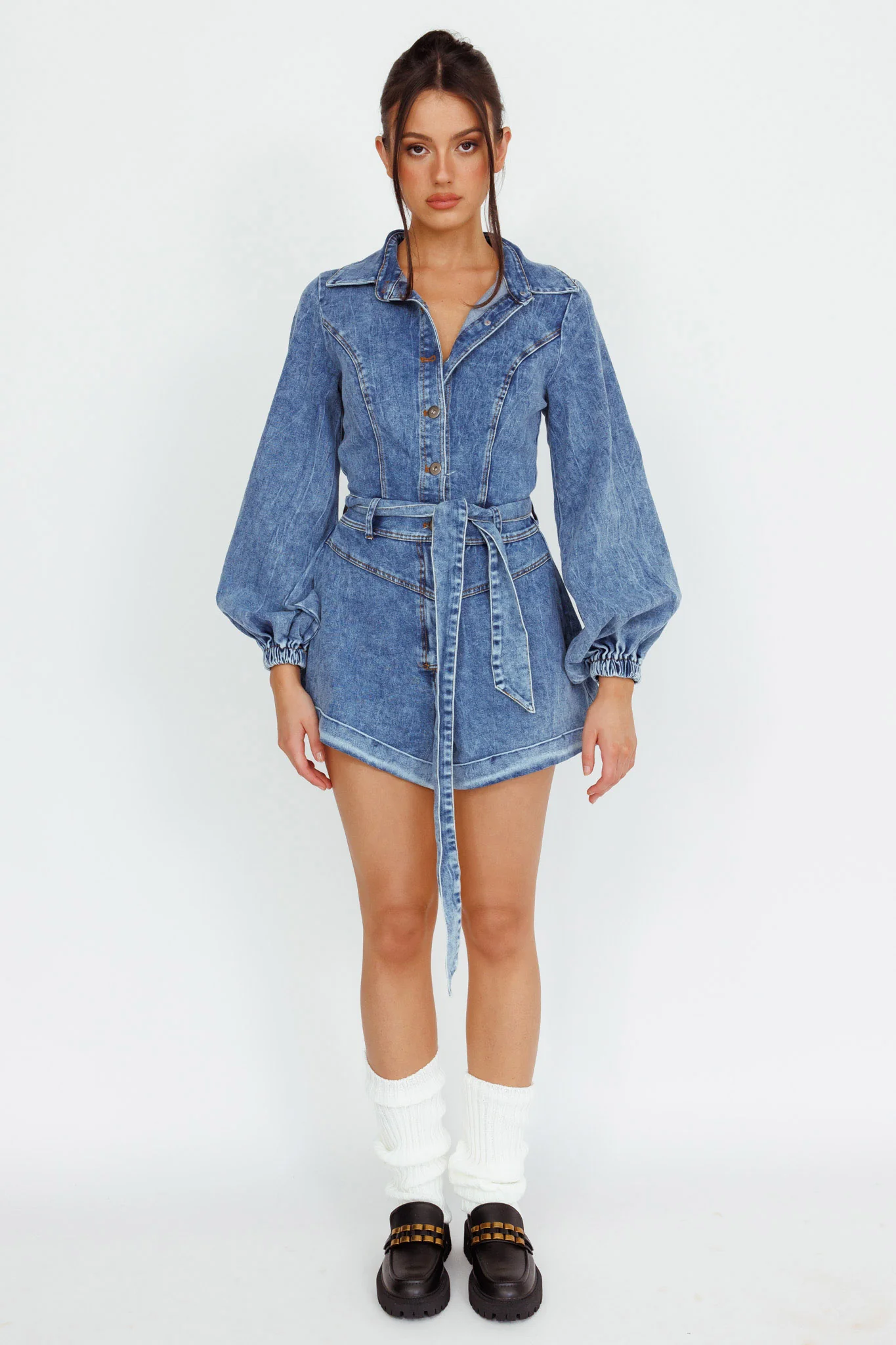 New Day Long Sleeve Button-Up Romper Denim - Image 3