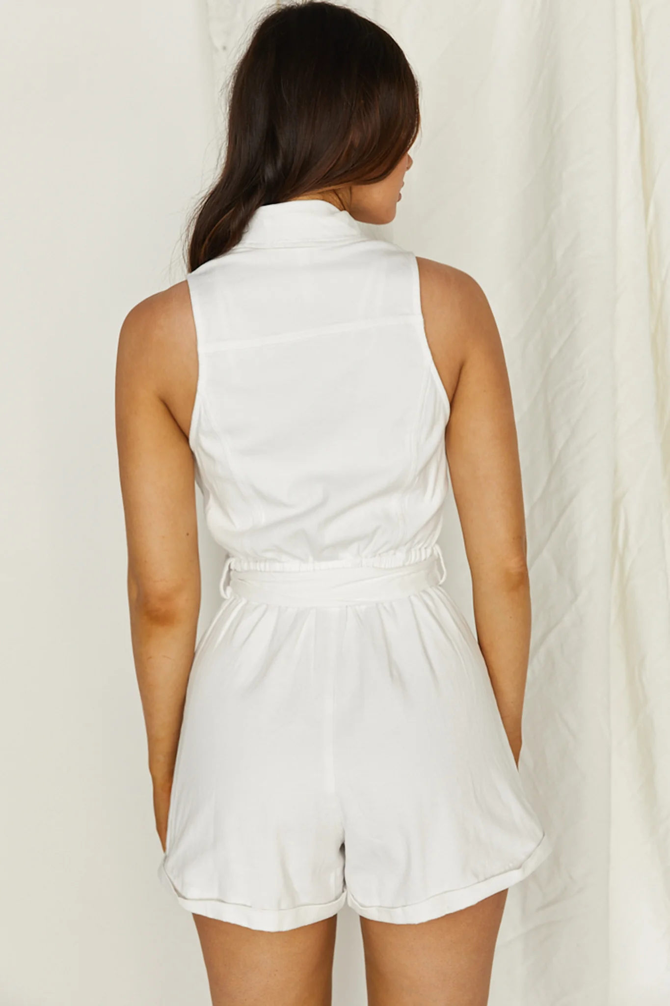 New Day Sleeveless Button-Up Romper White - Image 2