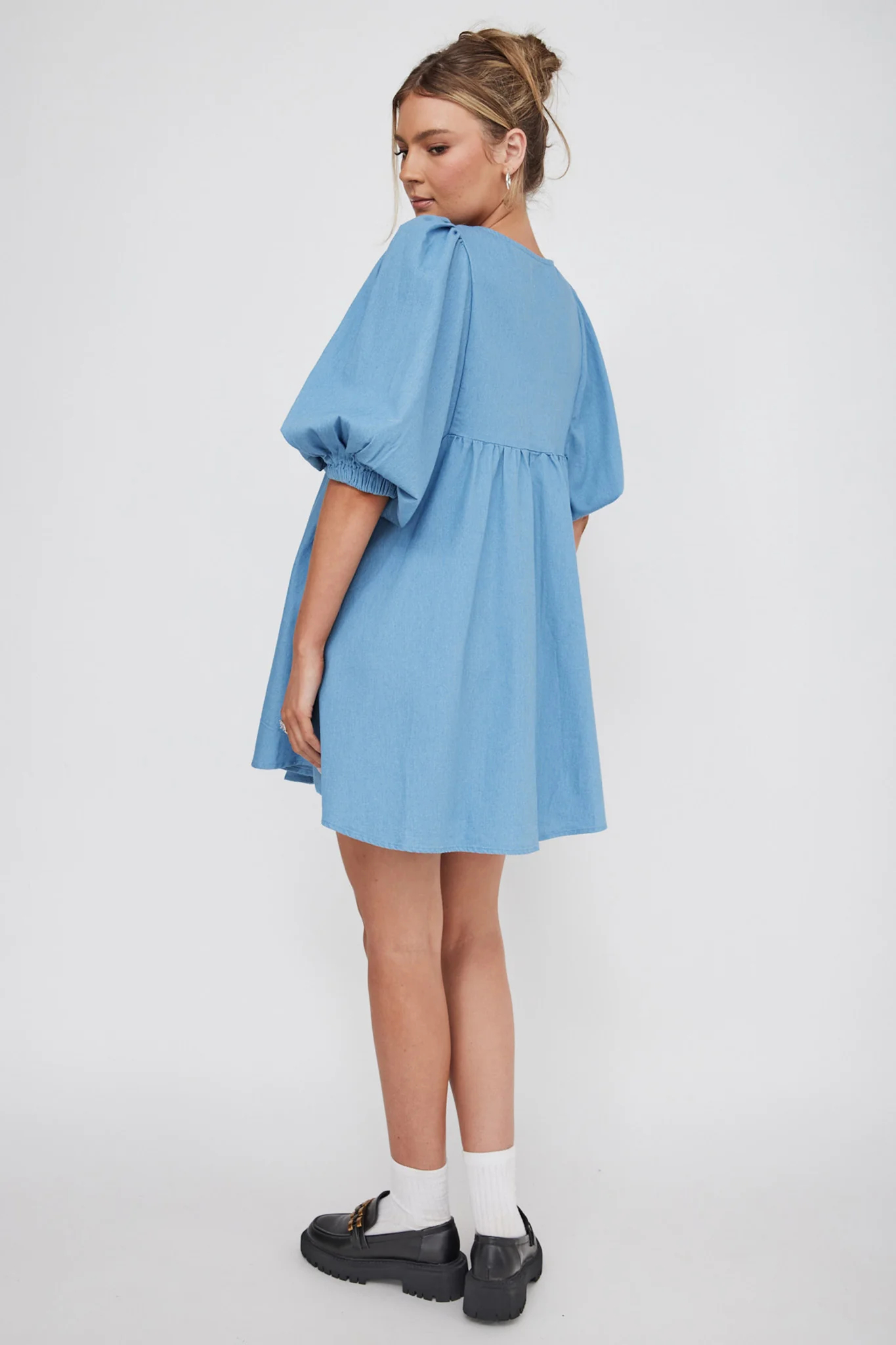 New Haven Puff Sleeve Swing Dress Denim - Image 2