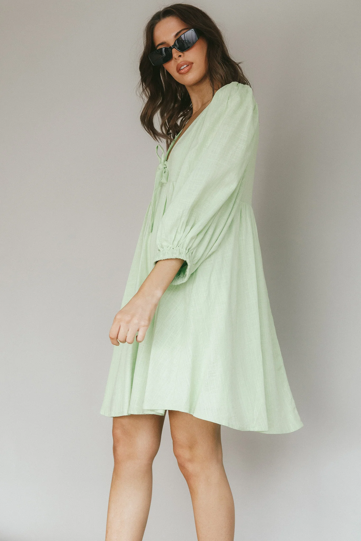 New Haven Puff Sleeve Swing Dress Lime - Image 6