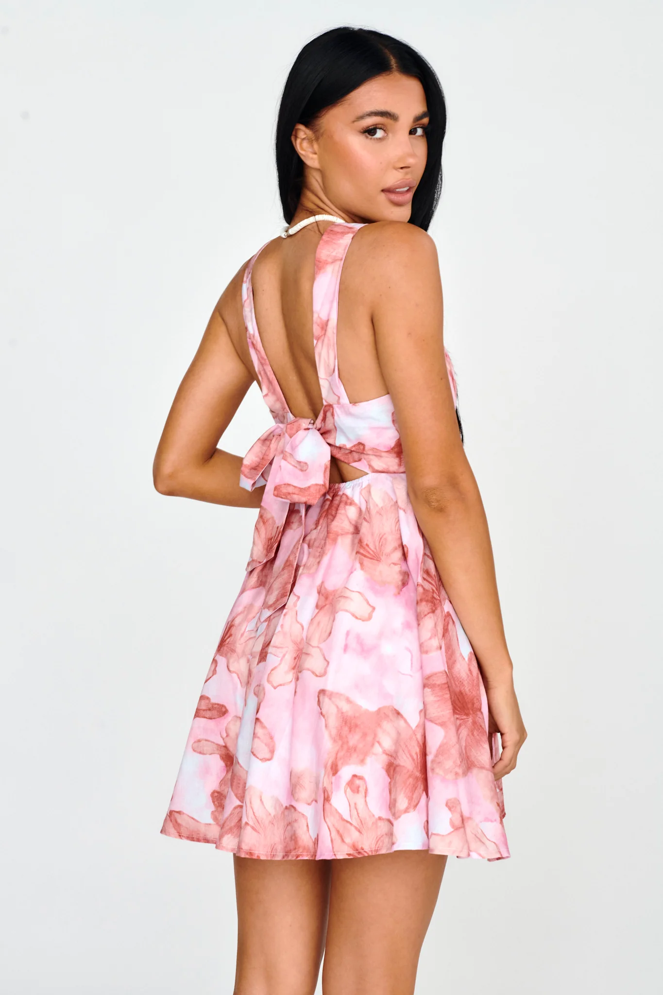 New Horizons Square Neckline Tied Mini Dress Pink - Image 2