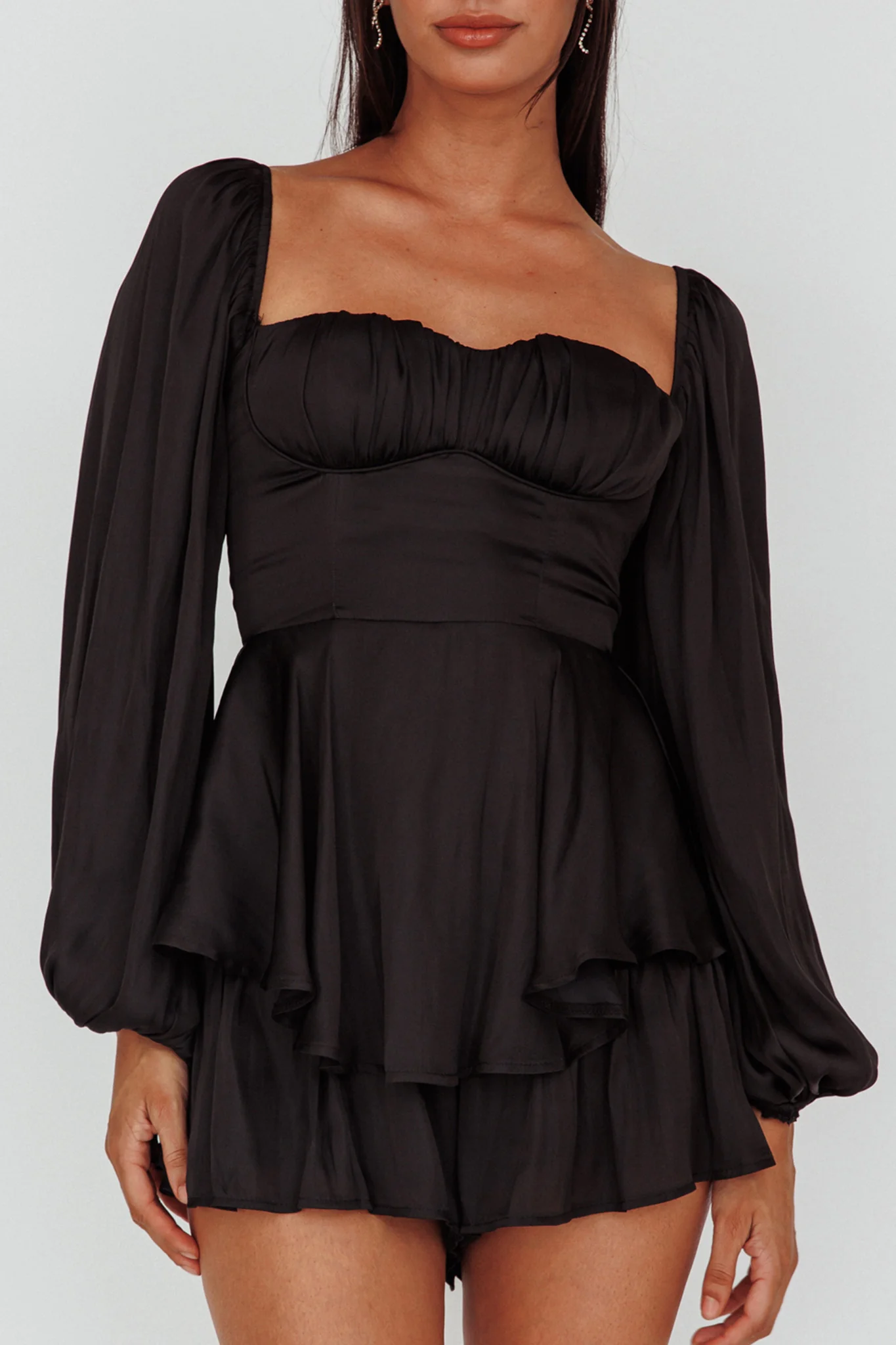 New Light Balloon Sleeve Romper Black - Image 4