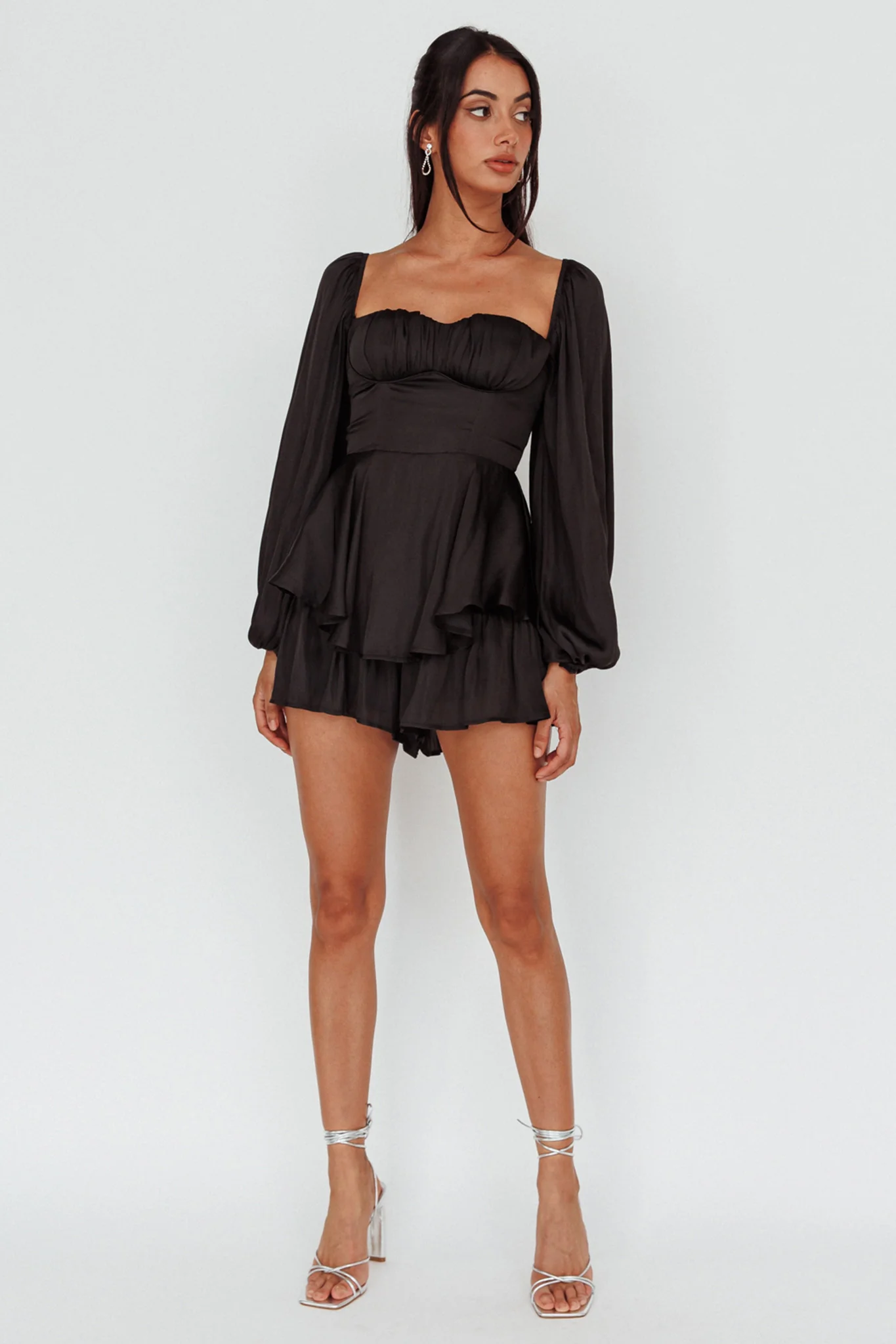 New Light Balloon Sleeve Romper Black - Image 6