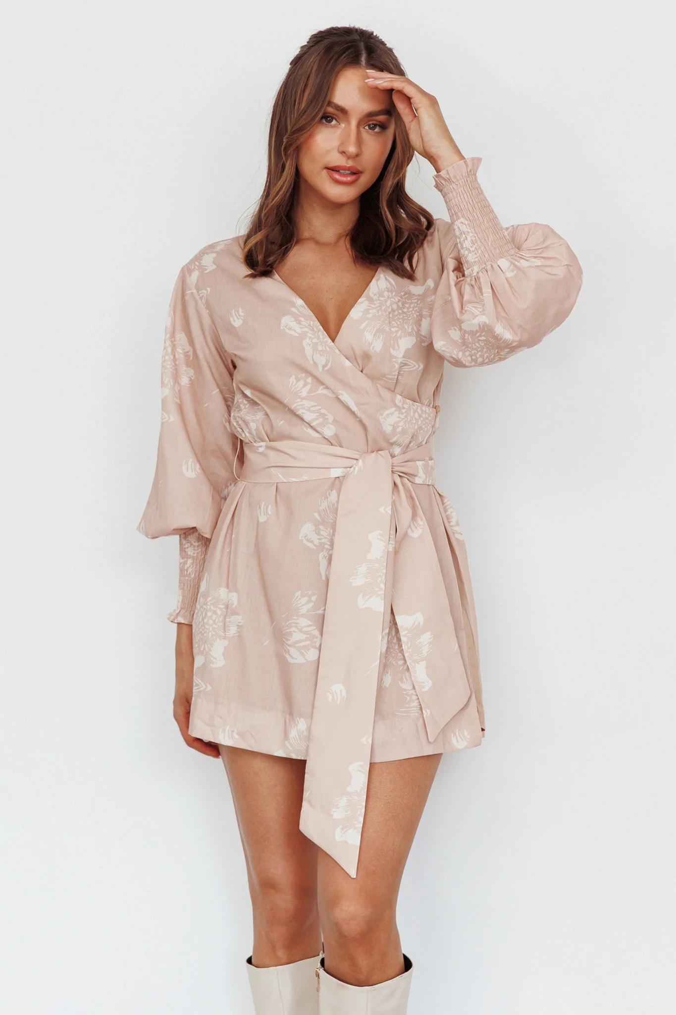 New Wave Long Sleeve Wrap Dress Sand - Image 6