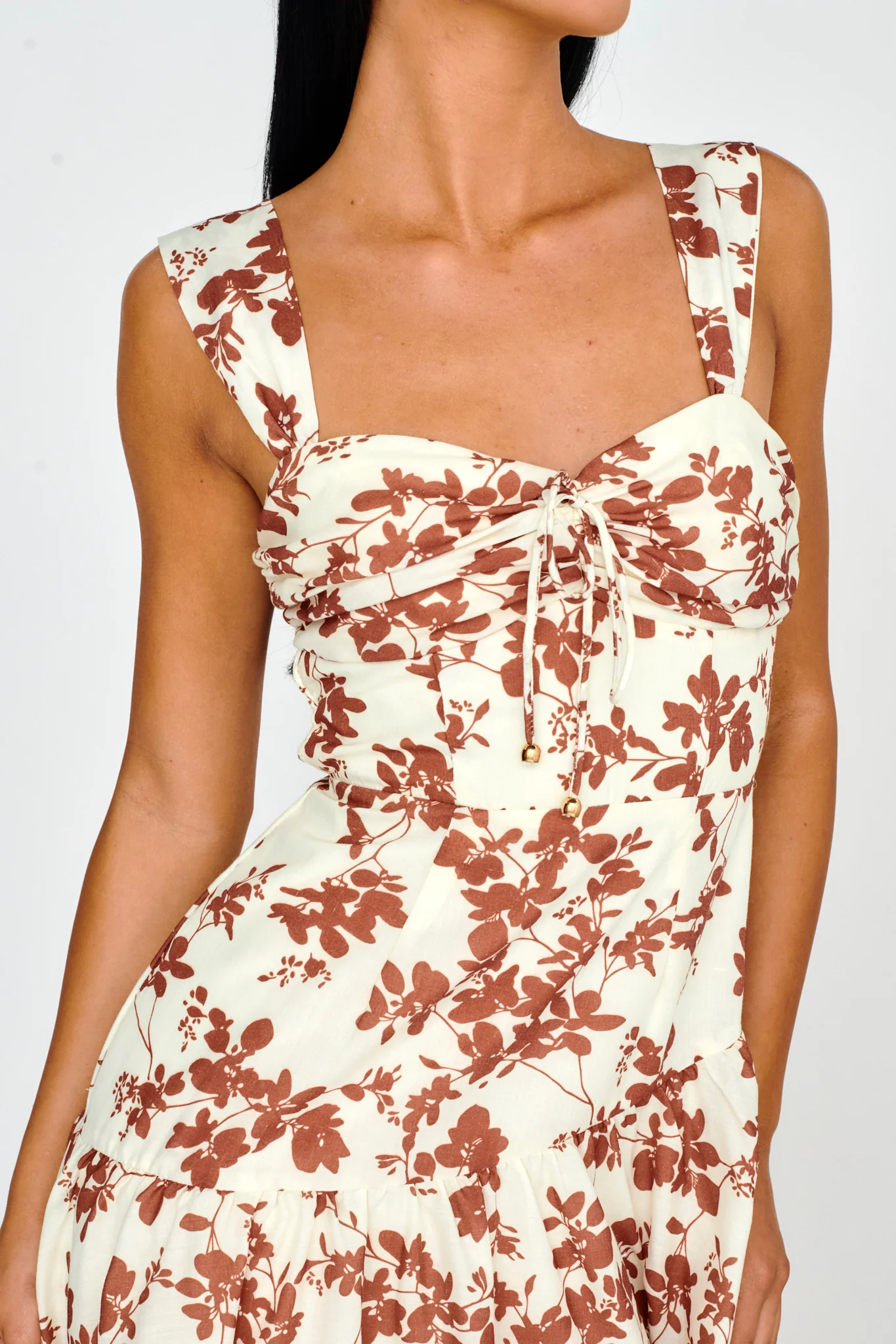 Nichola Ruched Bust Midi Dress Floral Brown - Image 4