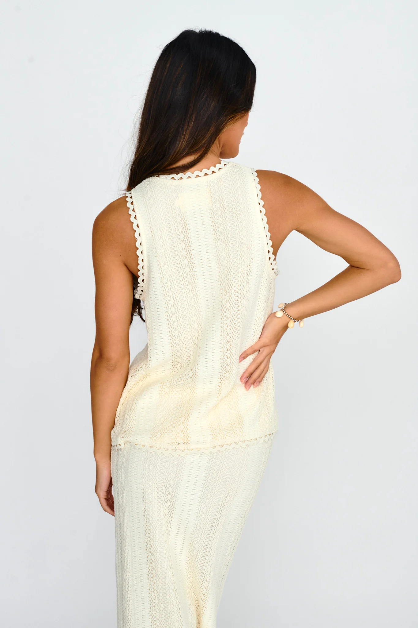 Ninevah Sleeveless Tied Lace Top Beige - Image 3