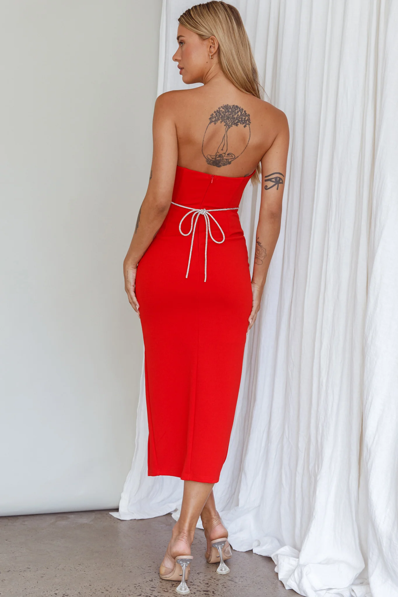 Nohemi Strapless Diamante Midi Dress Red - Image 8