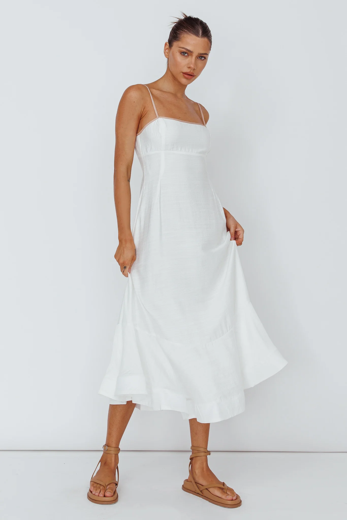 Noni Cami Strap Swing Midi Dress White - Image 3